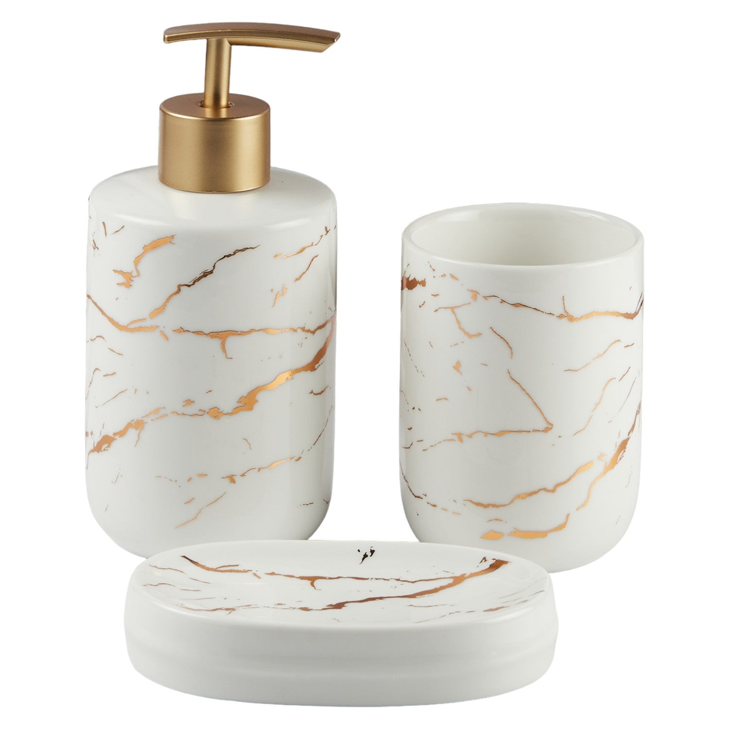 Ceramic Bathroom Accessories Set of 3 with Soap Dispenser (11519)