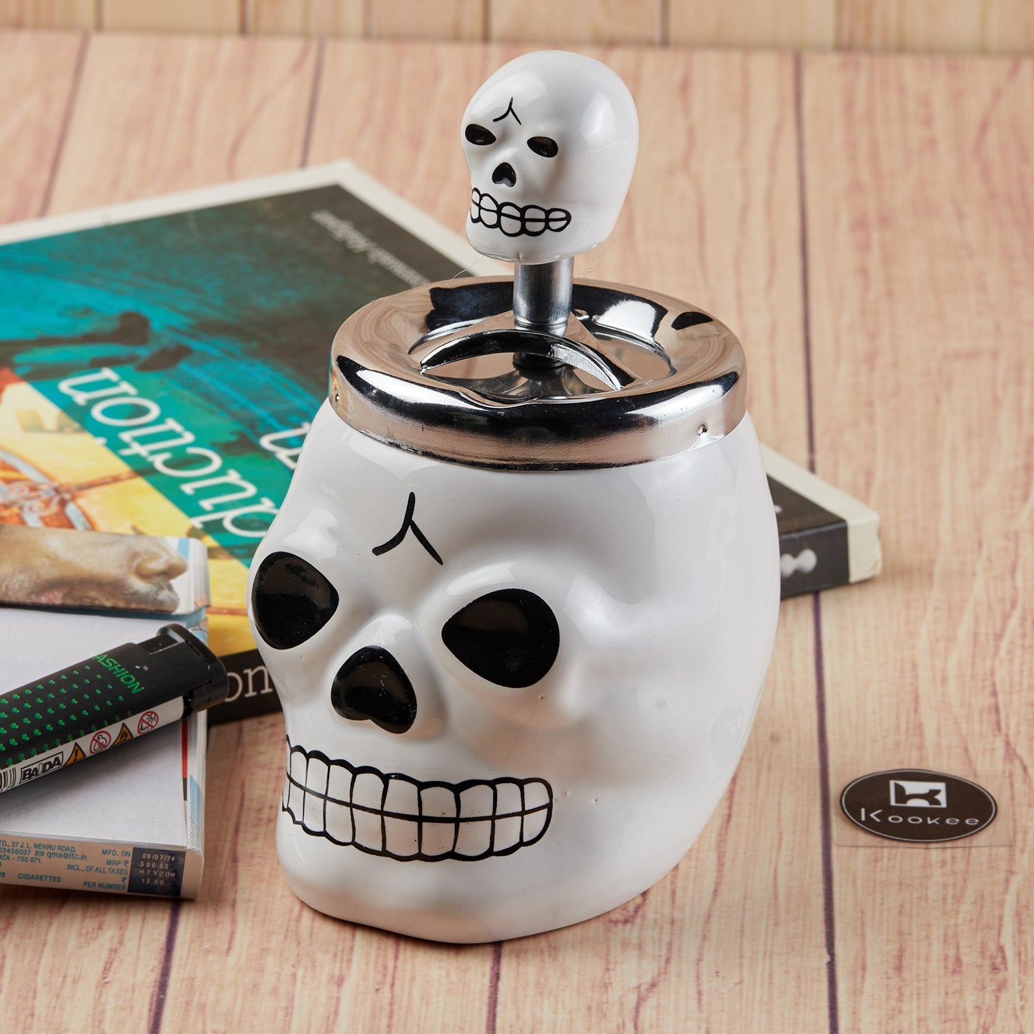 Smokeless Ceramic Push Down Ashtray for Cigarettes, Round, Black (11520)