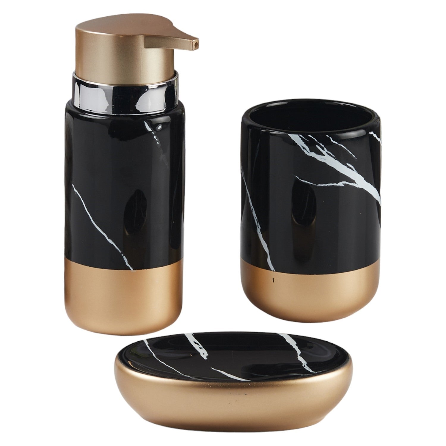 Ceramic Bathroom Accessories Set of 3 with Soap Dispenser (11524)