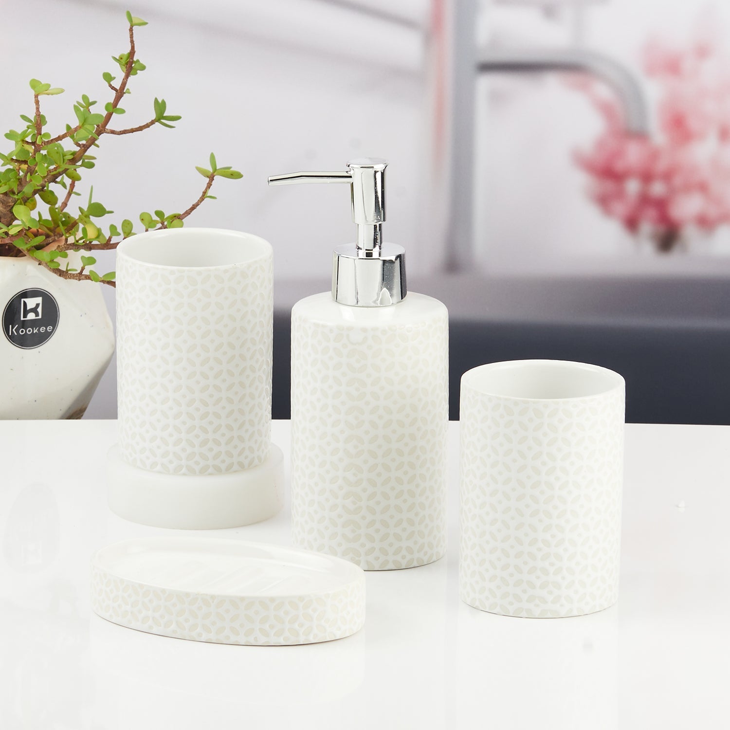 Ceramic Bathroom Accessories Set of 4 with Soap Dispenser (11531)