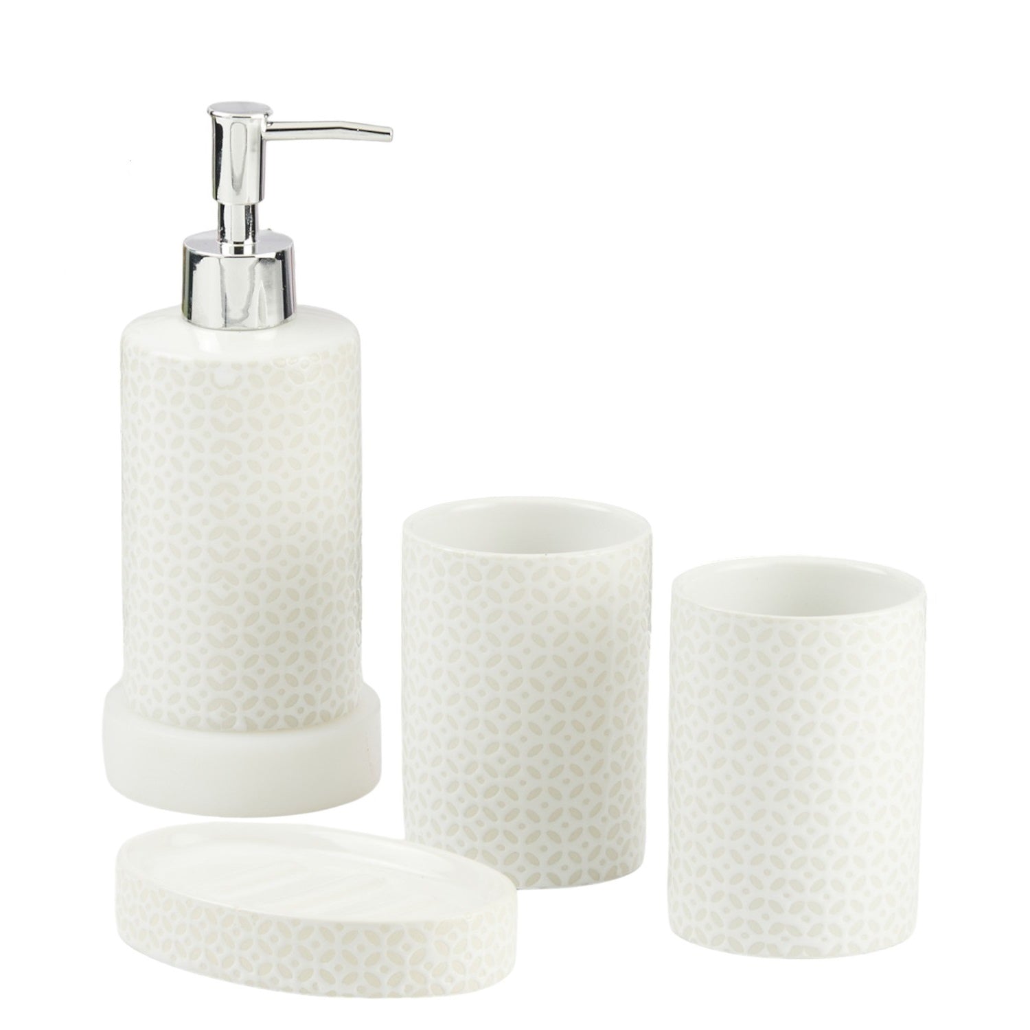 Ceramic Bathroom Accessories Set of 4 with Soap Dispenser (11531)