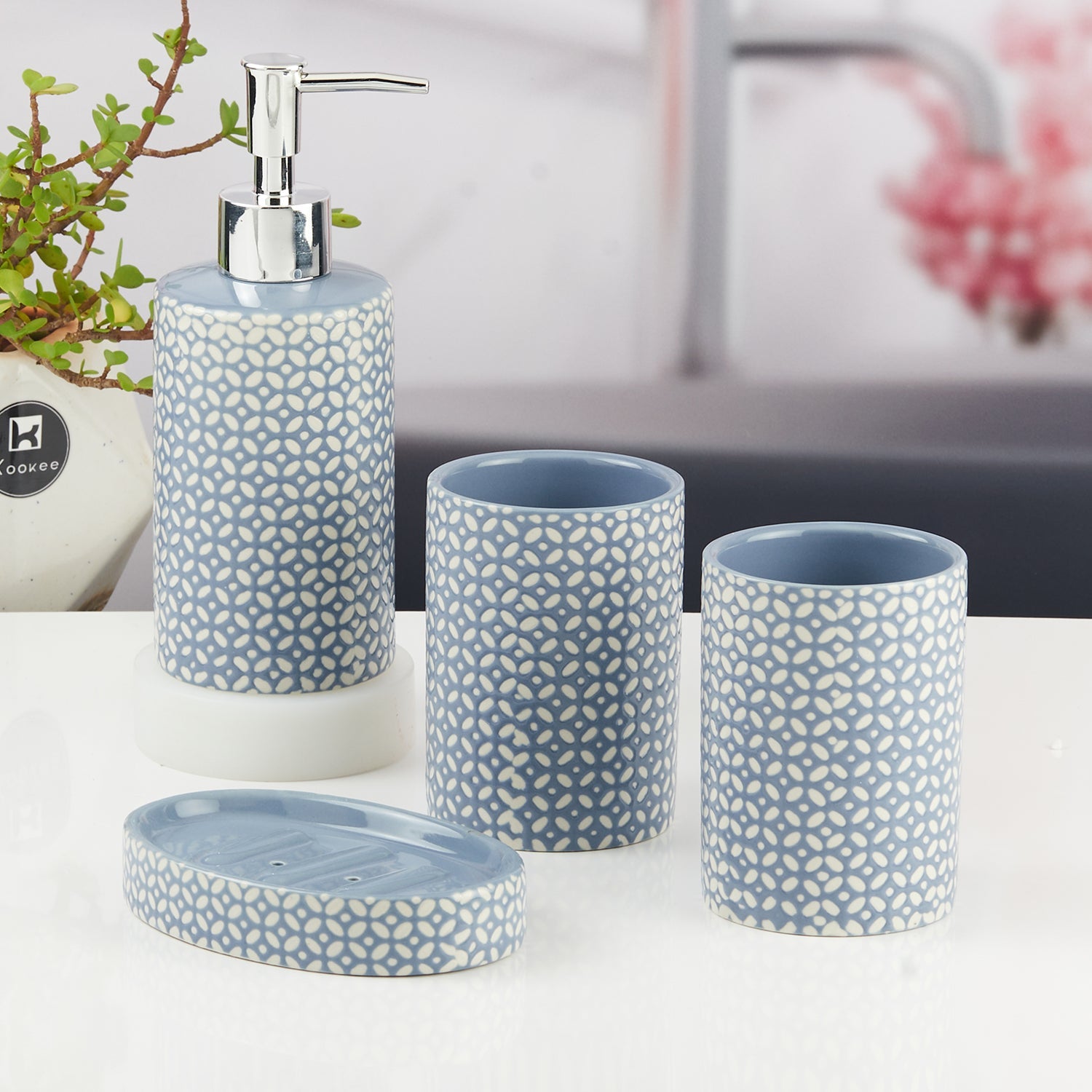 Ceramic Bathroom Accessories Set of 4 with Soap Dispenser (11531)