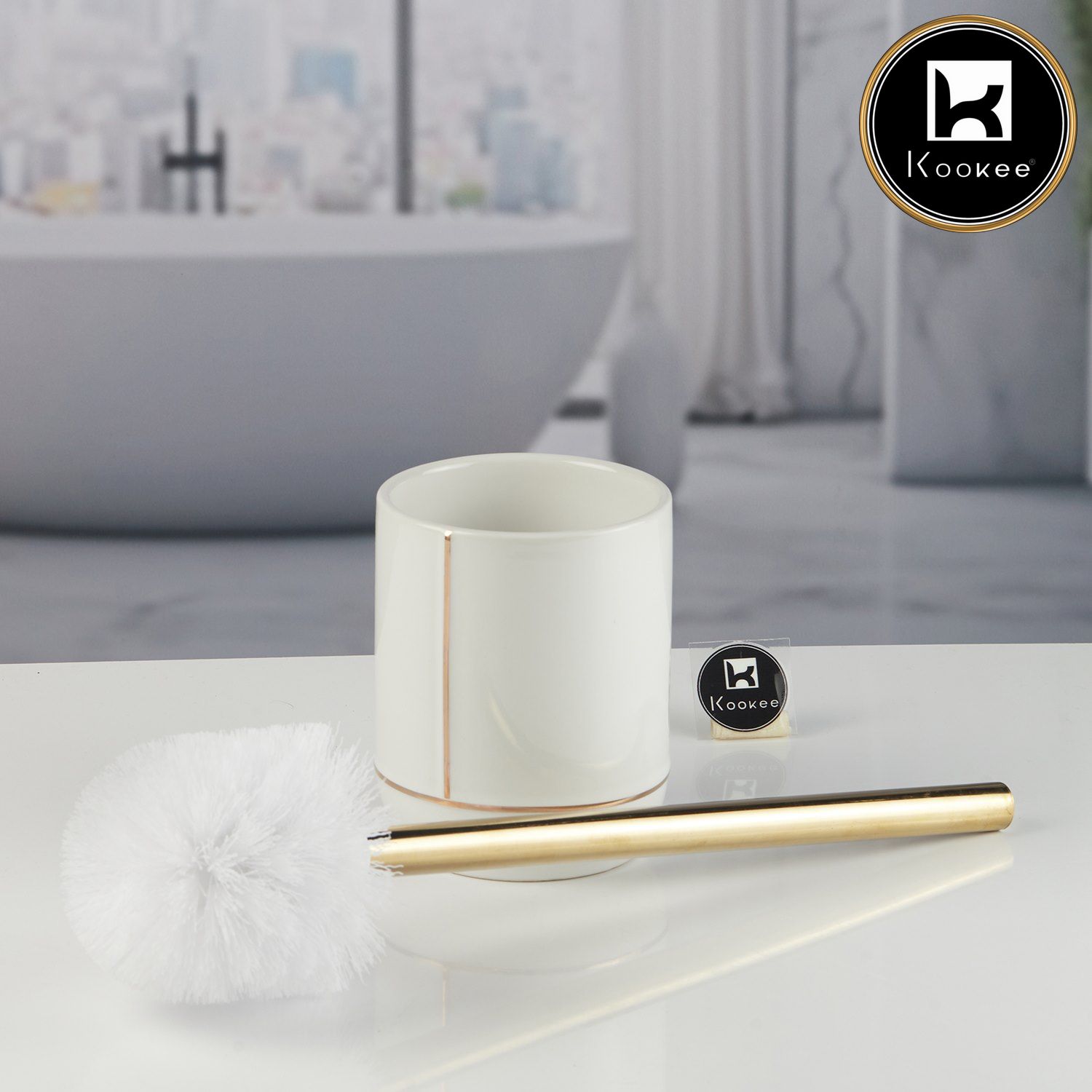 Kookee Ceramic Toilet Brush Holders, White, ART11534