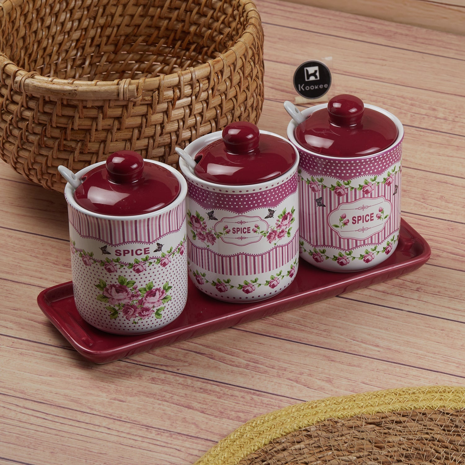 Ceramic Condiment Jars and Containers Set of 3, Red (11543)