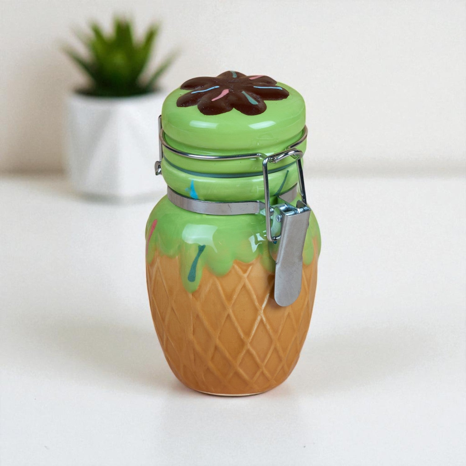 Kookee Ceramic Airtight Mini Canister Jar and Container for Kitchen (Pack of 1) (11552)