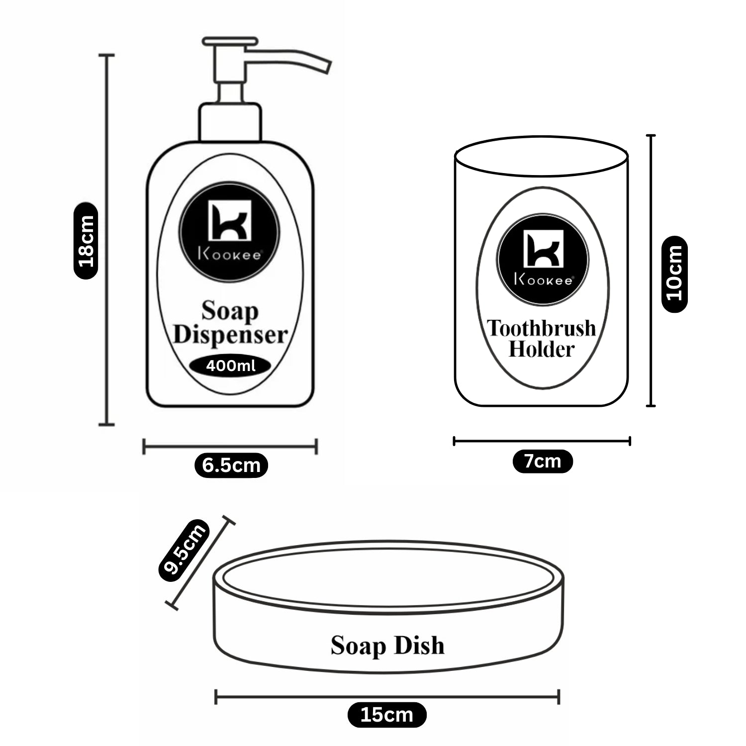 Glass Bathroom Accessories Set of 3 with Soap Dispenser, Transparent (11565)