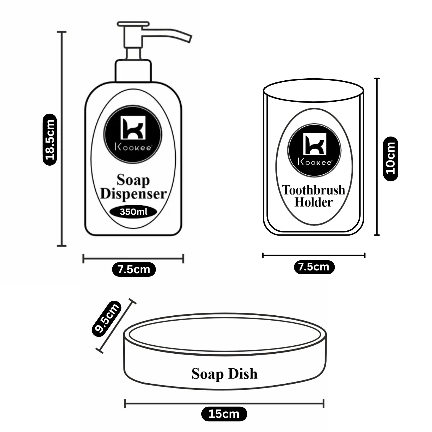 Glass Bathroom Accessories Set of 3 with Soap Dispenser, Grey (11570)