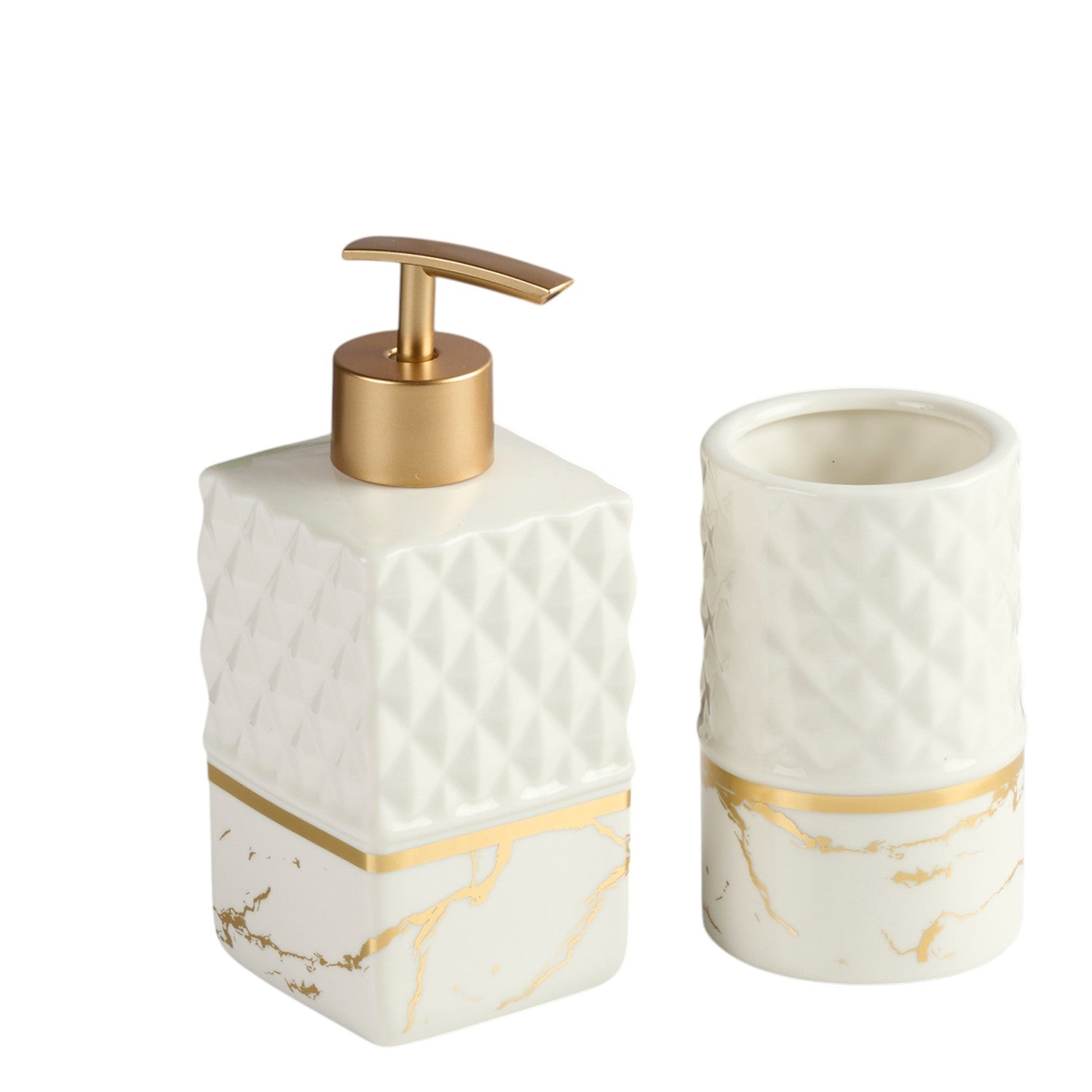 Ceramic Bathroom Accessories Set of 2 with Soap Dispenser, White (11578)