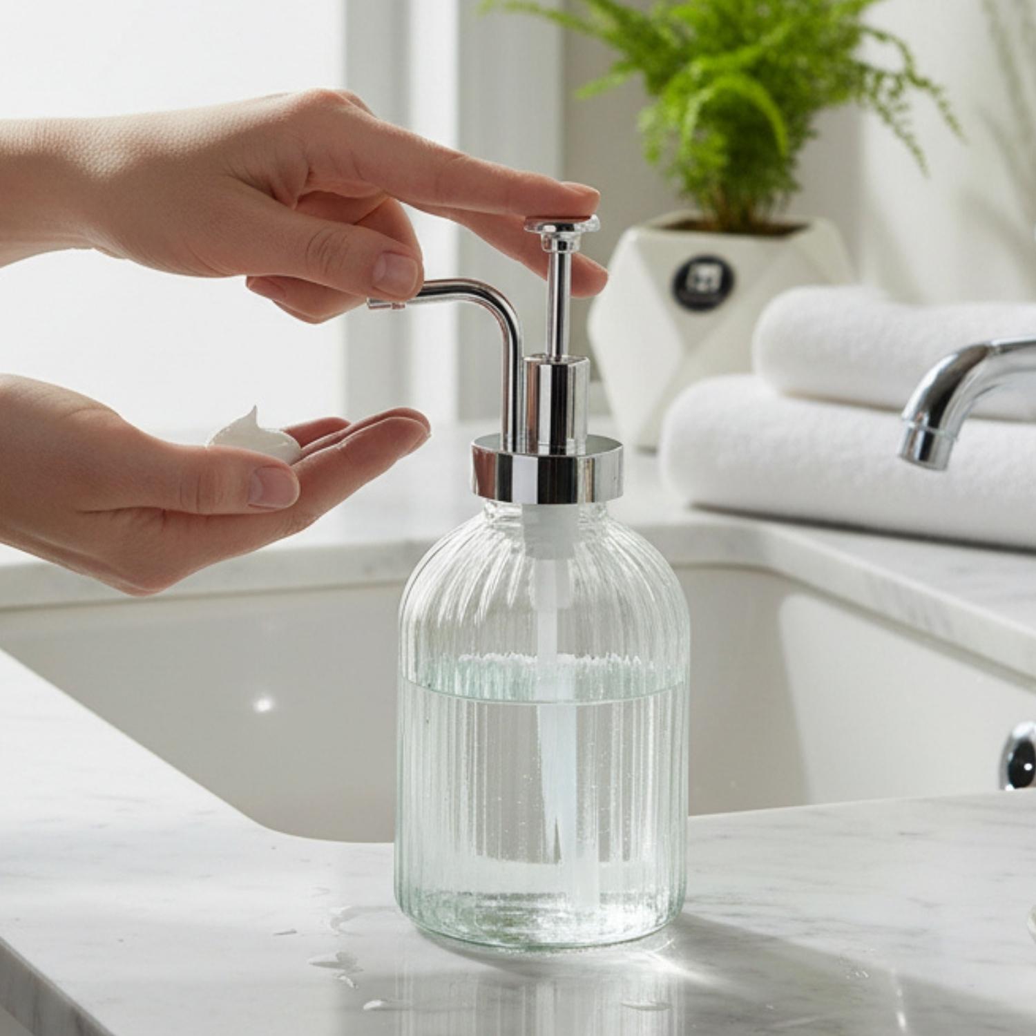 Glass Soap Dispenser for handwash for Bathroom, Transparent (Set of 1) (11580)
