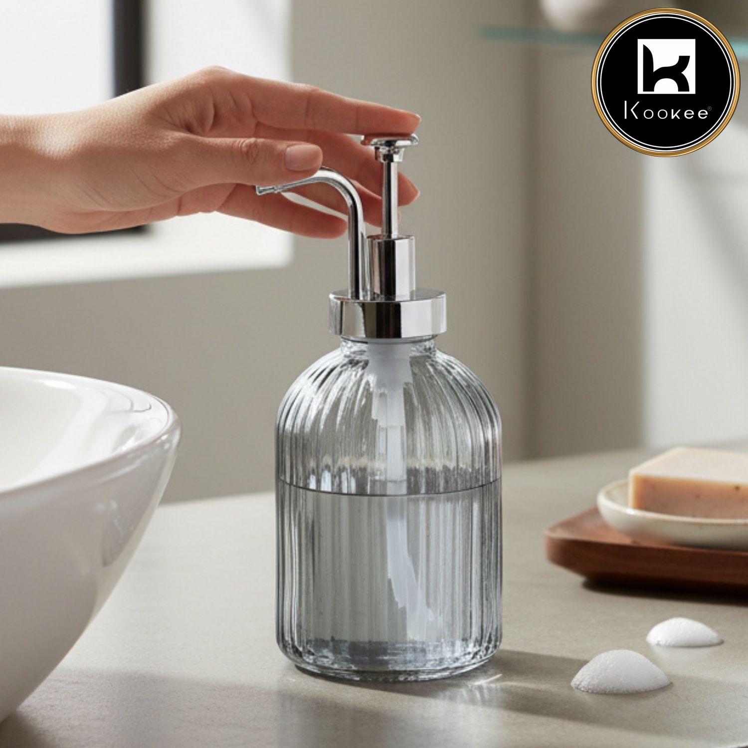 Kookee Glass Soap Dispensers, Grey, ART11581