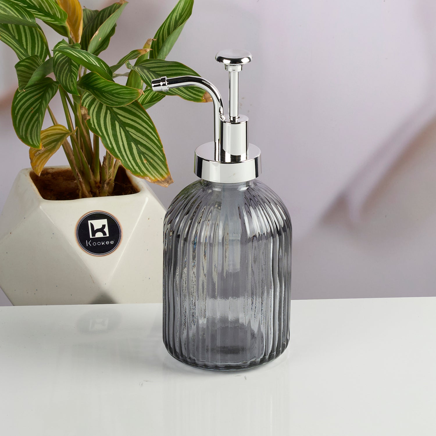 Glass Soap Dispenser for handwash, Grey (Set of 1) (11581)