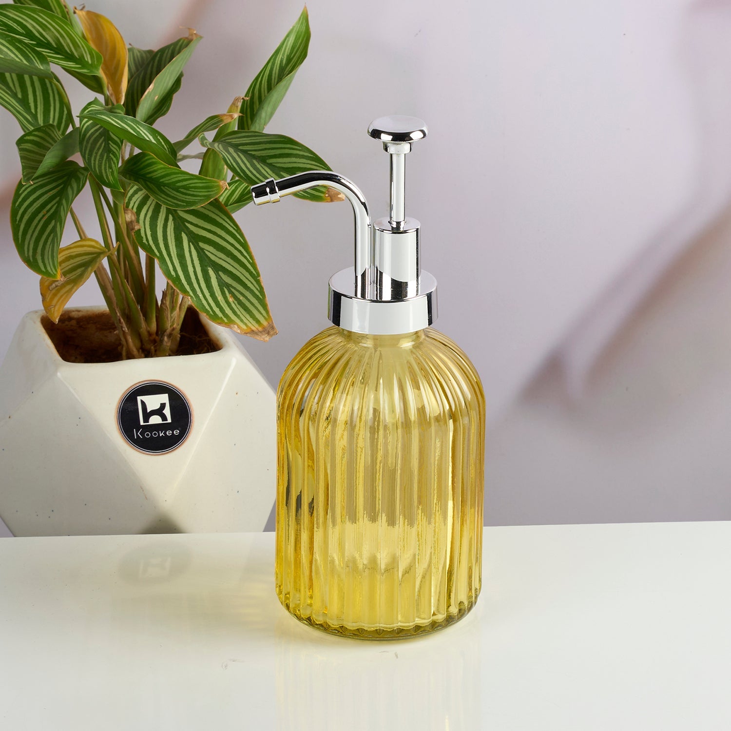 Glass Soap Dispenser for handwash, Yellow (Set of 1) (11582)