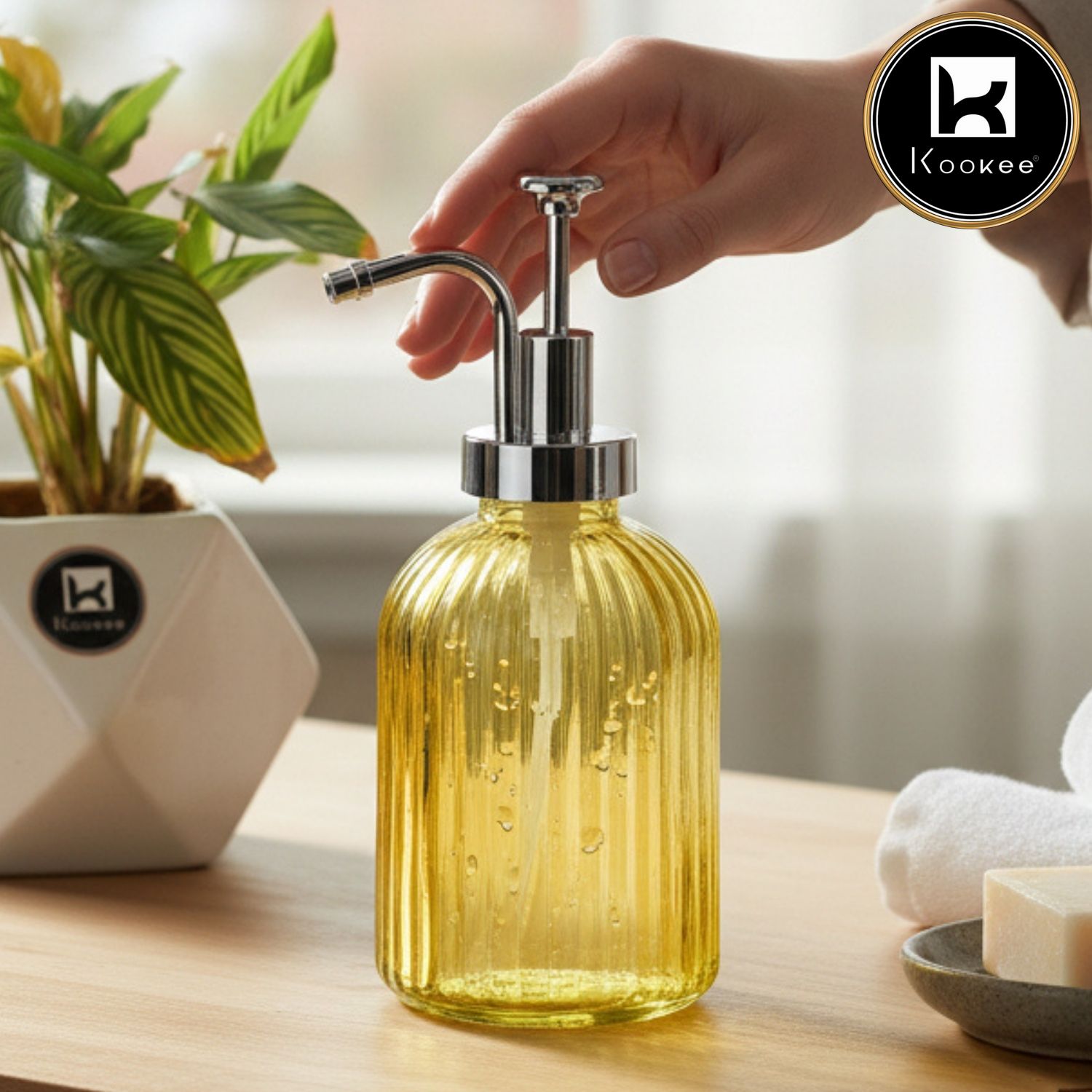 Kookee Glass Soap Dispensers, Yellow, ART11582