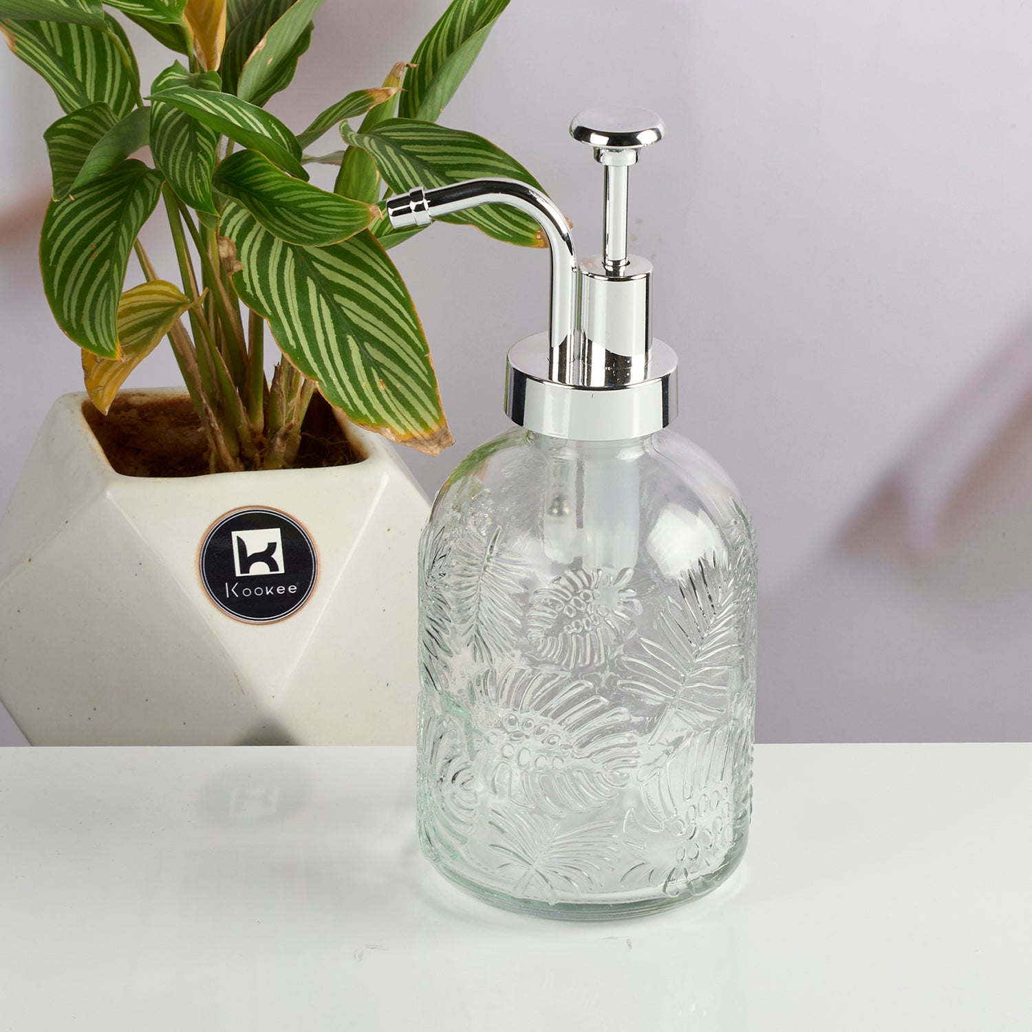 Glass Soap Dispenser for handwash for Bathroom, Transparent (Set of 1) (11585)