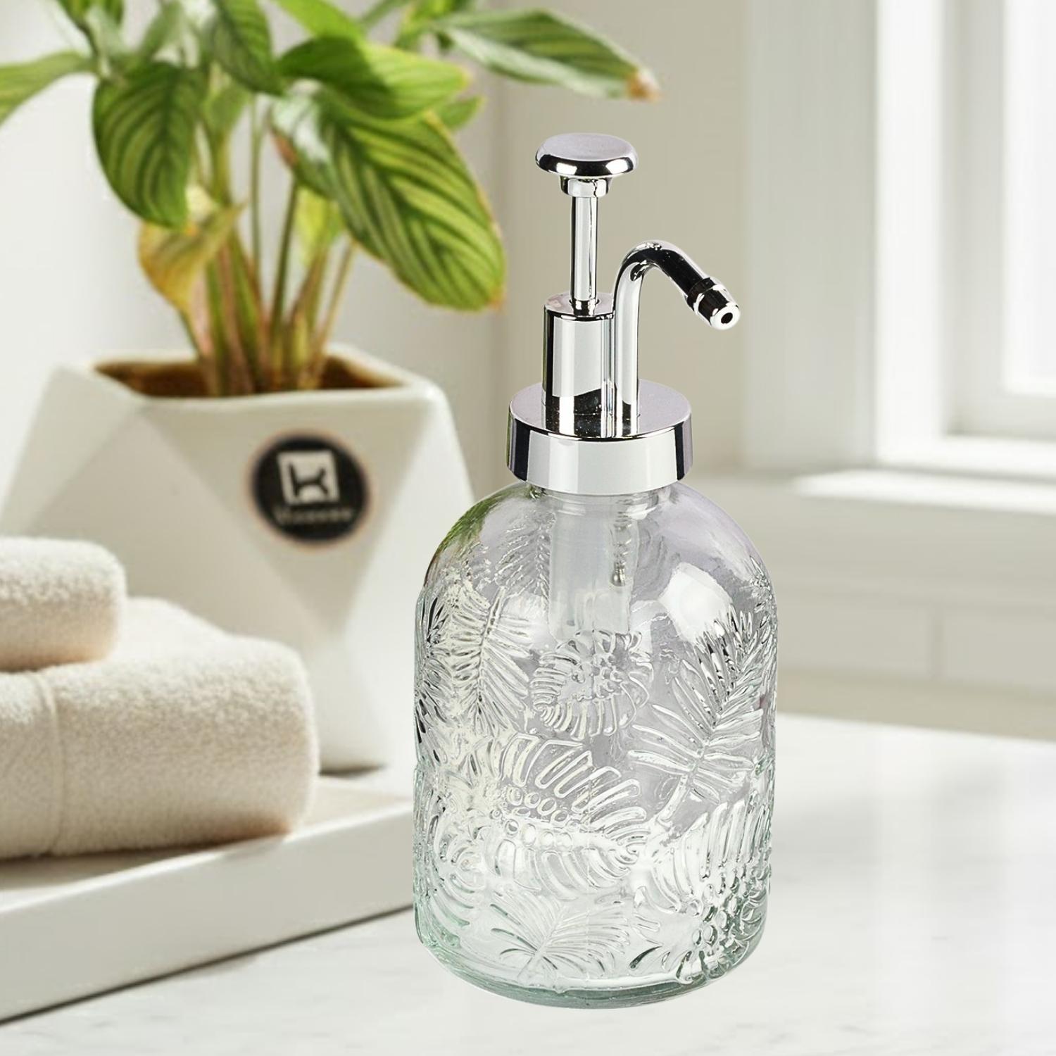 Glass Soap Dispenser for handwash for Bathroom, Transparent (Set of 1) (11585)