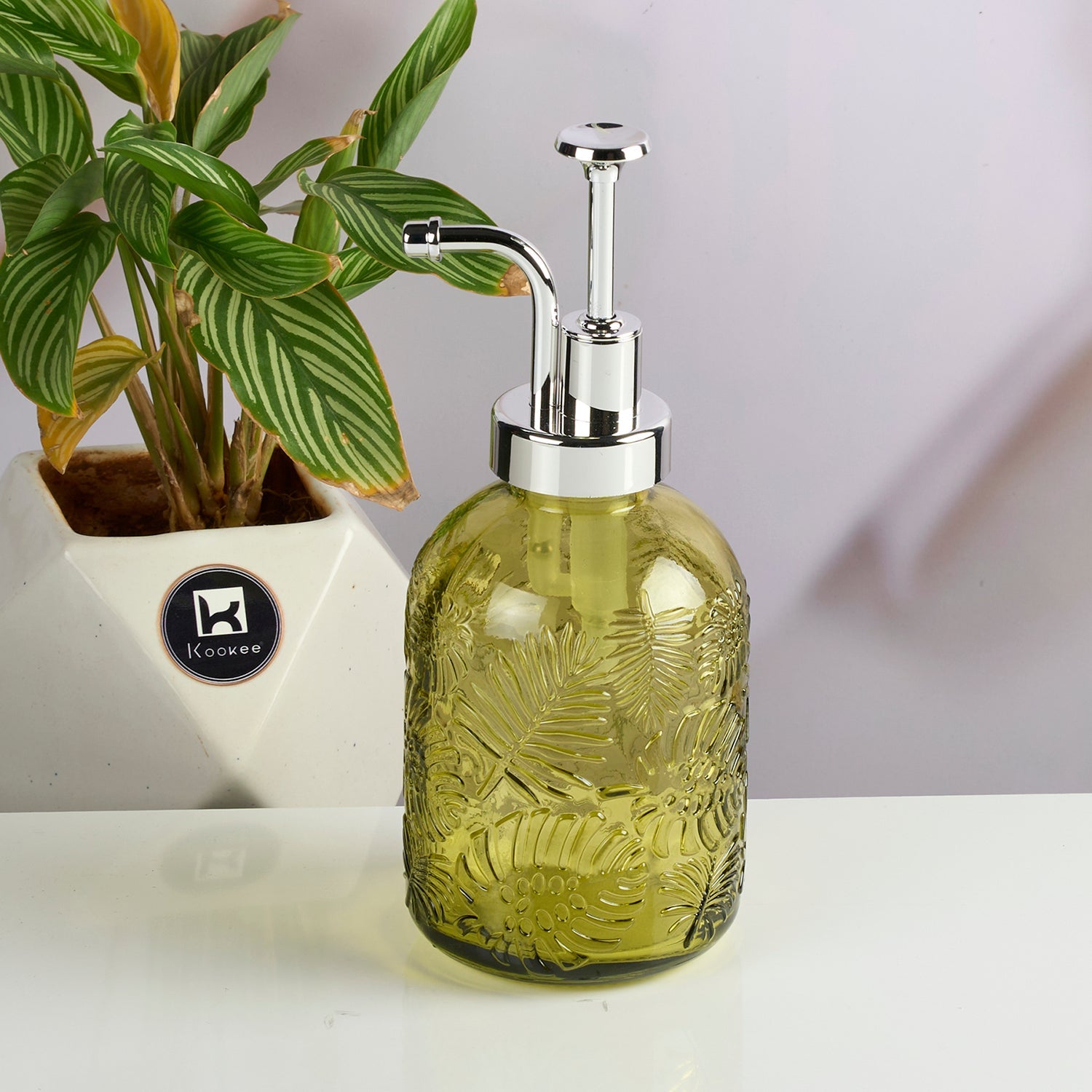 Glass Soap Dispenser for handwash, Green (Set of 1) (11586)