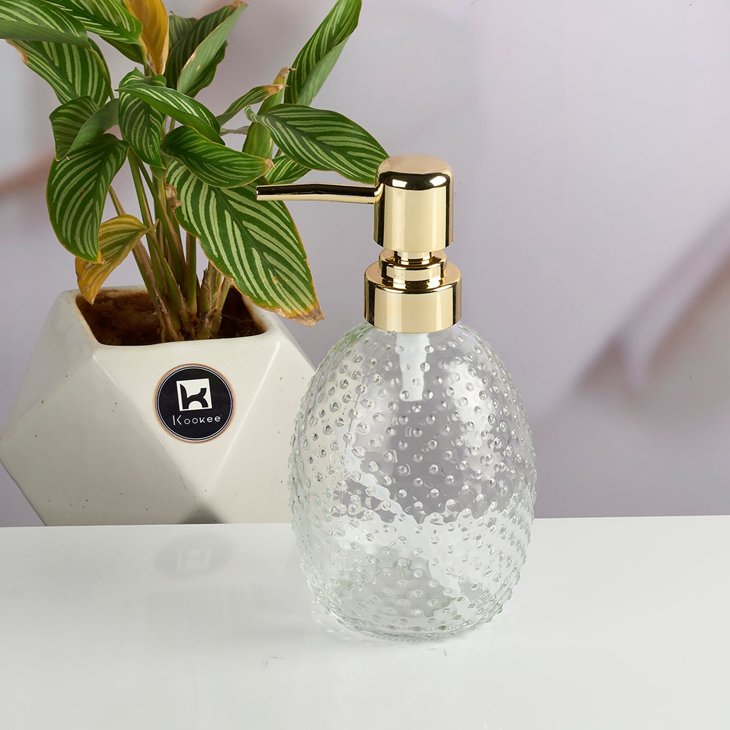 Glass Soap Dispenser for handwash, Pink (Set of 1) (11588)