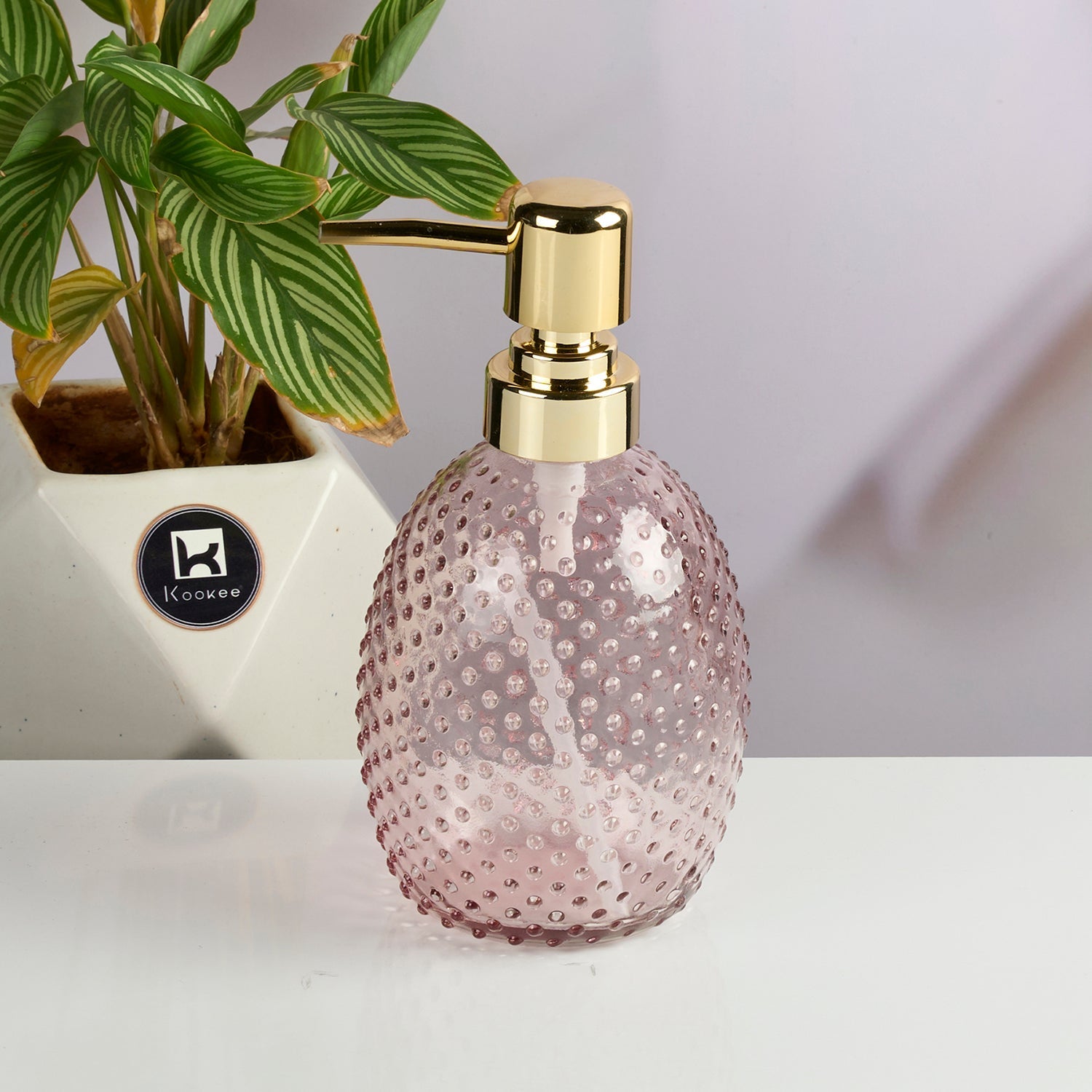 Glass Soap Dispenser for handwash, Pink (Set of 1) (11588)