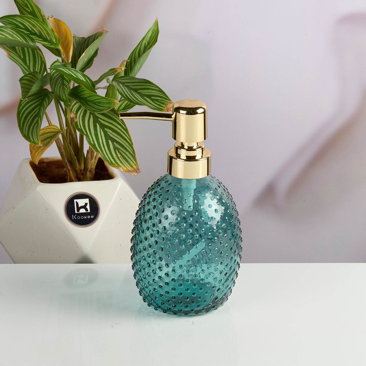 Glass Soap Dispenser for handwash, Pink (Set of 1) (11588)