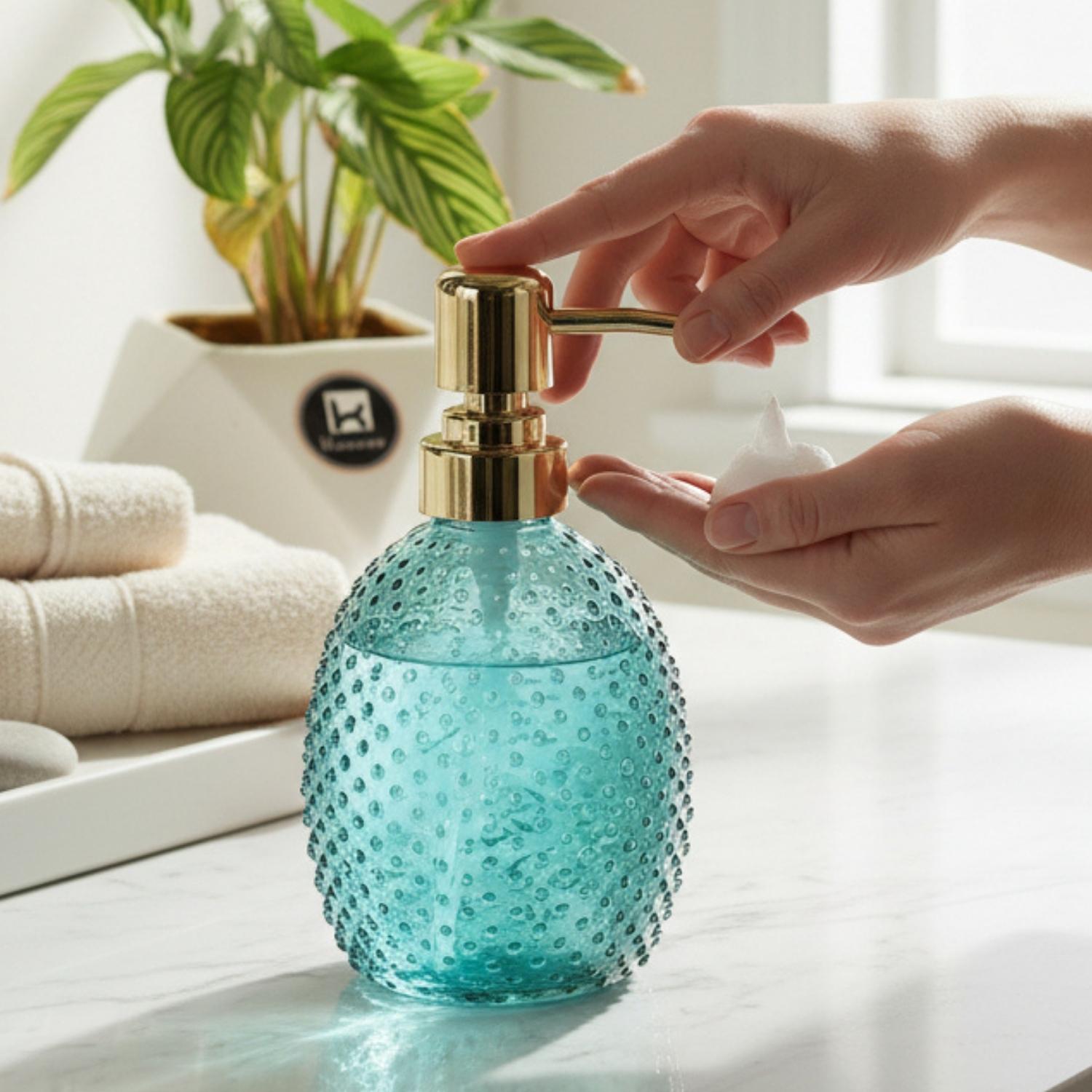 Glass Soap Dispenser for handwash, Green (Set of 1) (11590)