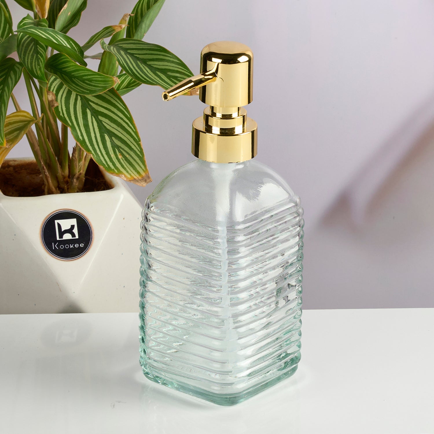Glass Soap Dispenser for handwash for Bathroom, Transparent (Set of 1) (11591)