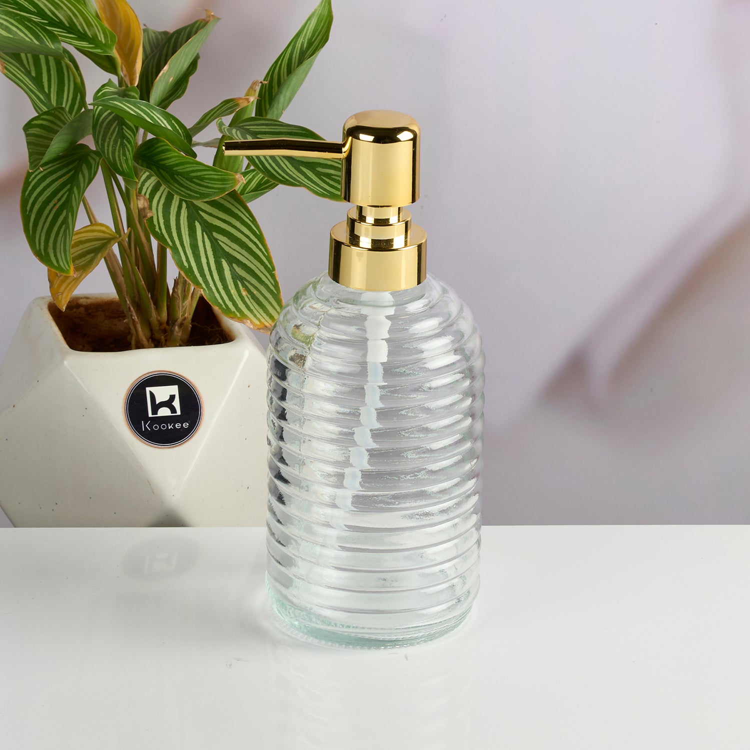 Glass Soap Dispenser for handwash for Bathroom, Transparent (Set of 1) (11592)