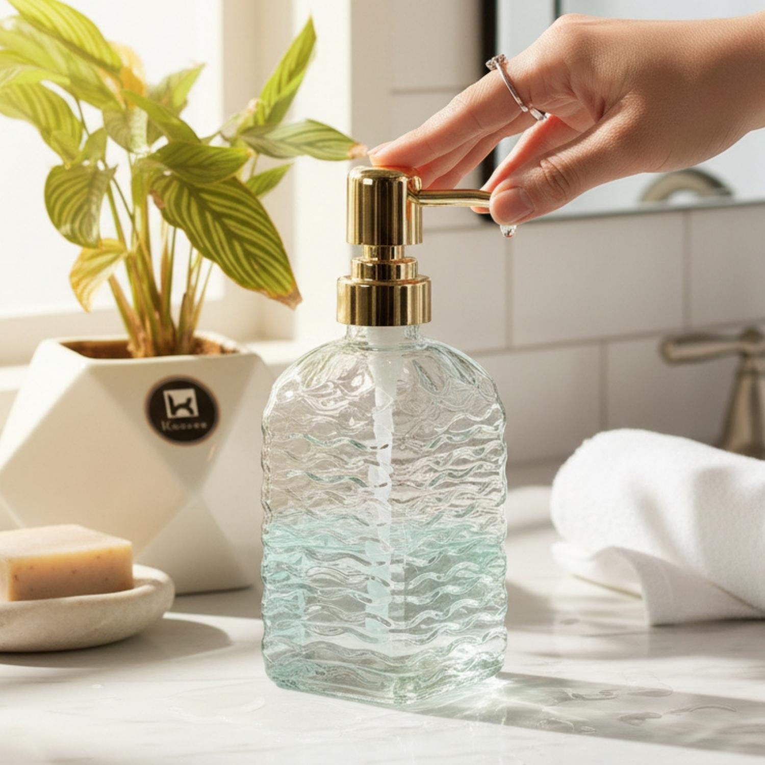 Glass Soap Dispenser for handwash for Bathroom, Transparent (Set of 1) (11593)