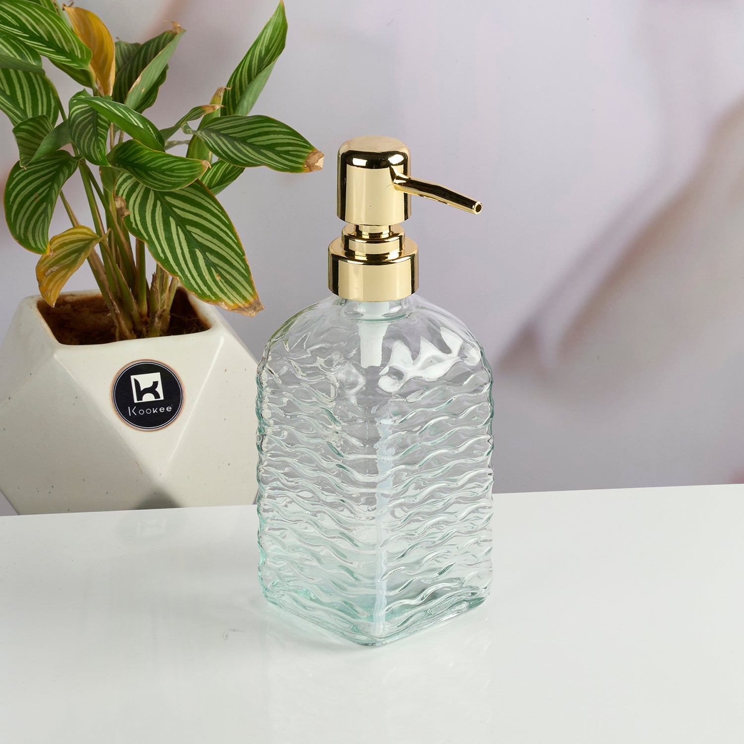 Glass Soap Dispenser for handwash for Bathroom, Transparent (Set of 1) (11593)