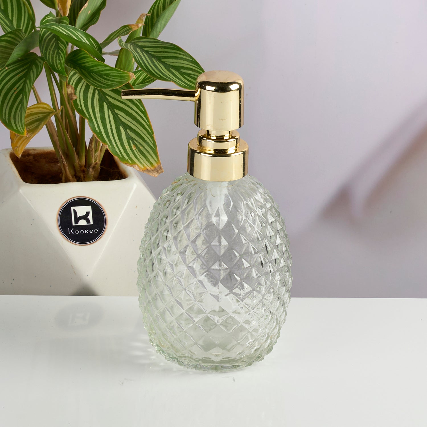 Glass Soap Dispenser for handwash for Bathroom, Transparent (Set of 1) (11597)