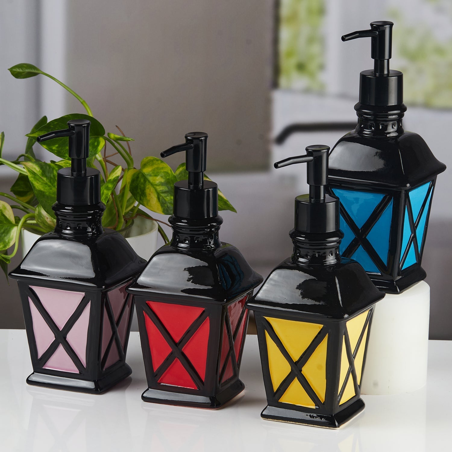 Ceramic Soap Dispenser for handwash for Bathroom, Multicolor, (Set of 4) (11617)