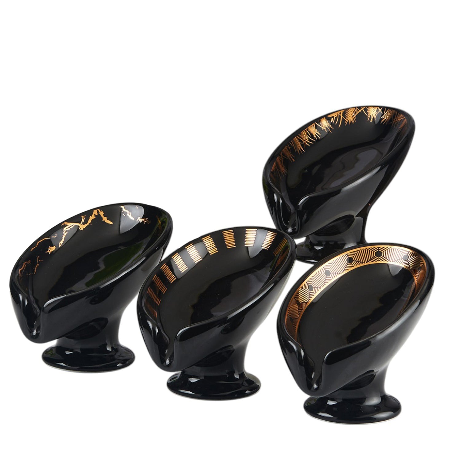 Ceramic Soap Dish Set of 4 Bathroom Accessories for Home, Black (11619)