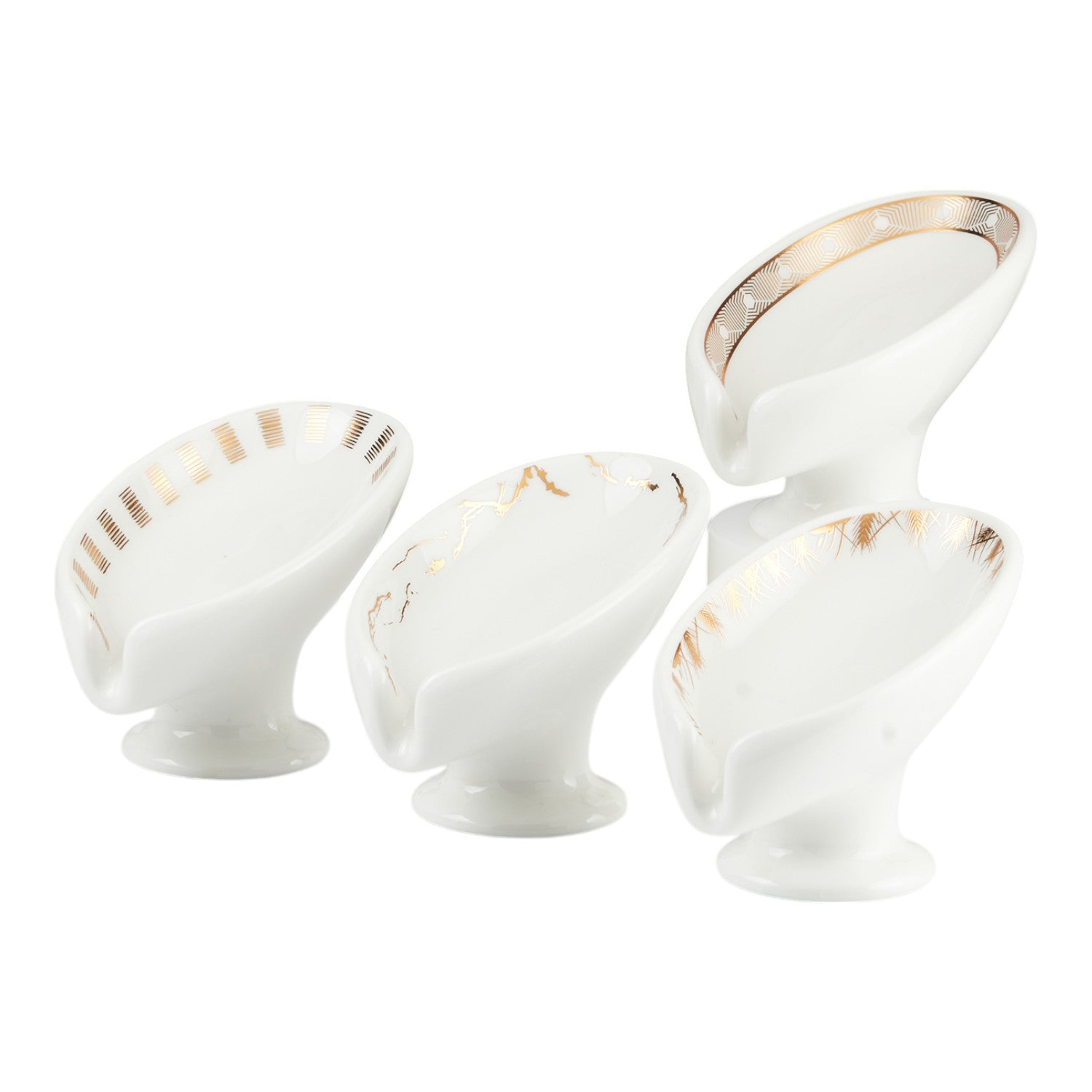 Ceramic Soap Dish Set of 4 Bathroom Accessories for Home, White (11620)