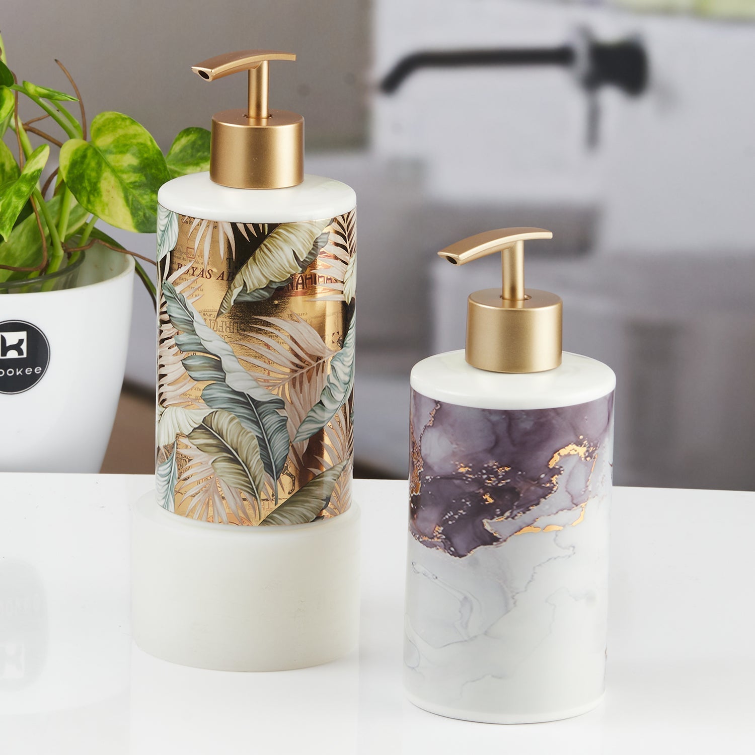 Ceramic Soap Dispenser for handwash for Bathroom, Multicolor, (Set of 2) (11632)