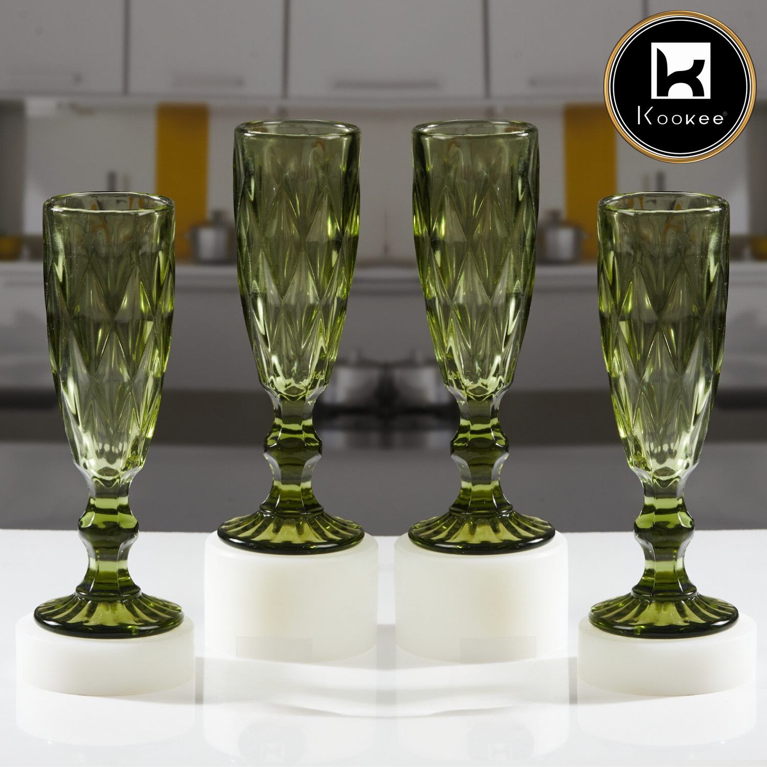 Kookee Wine Glasses, Green, ART11706
