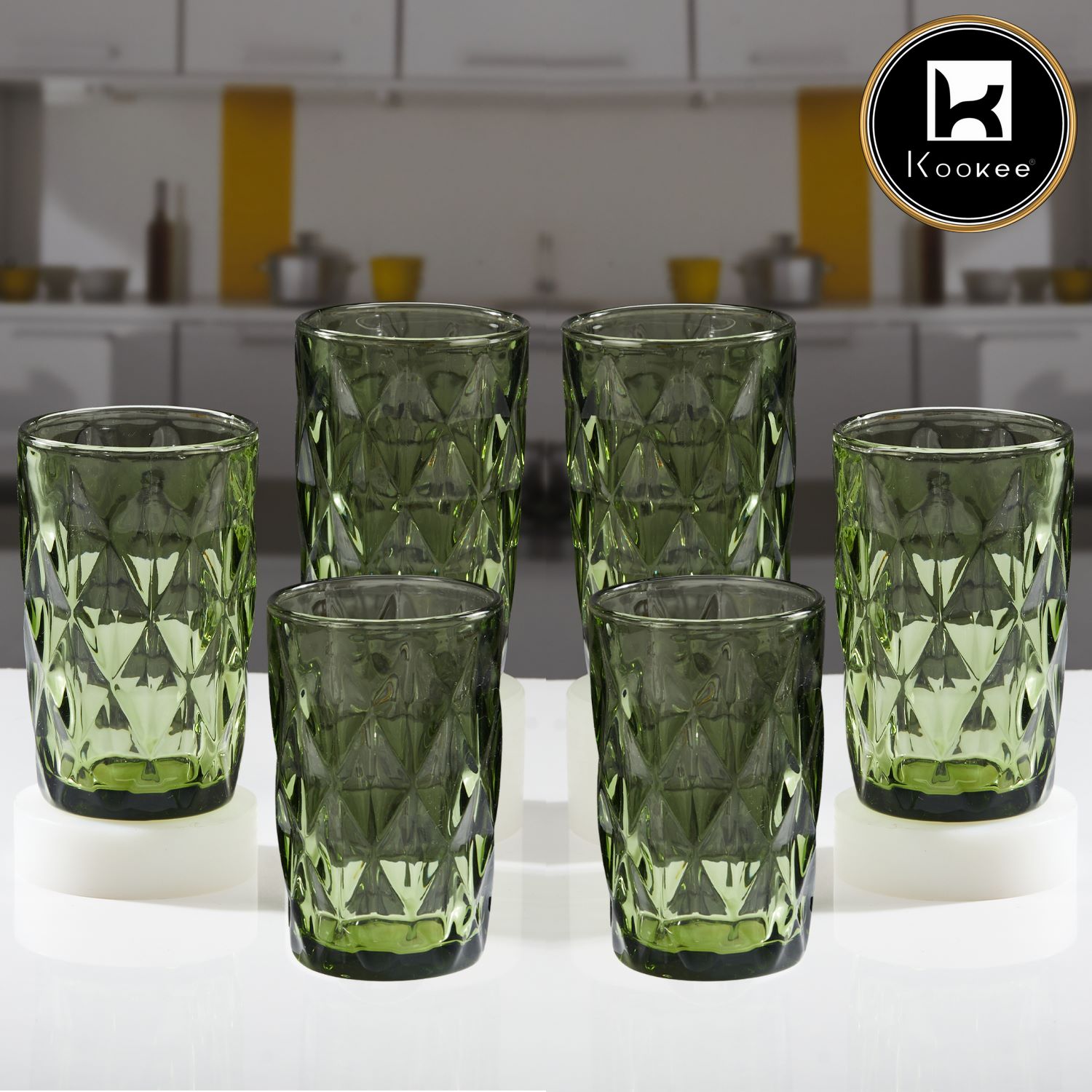 Kookee Water & Juice Glasses, Green, ART11748