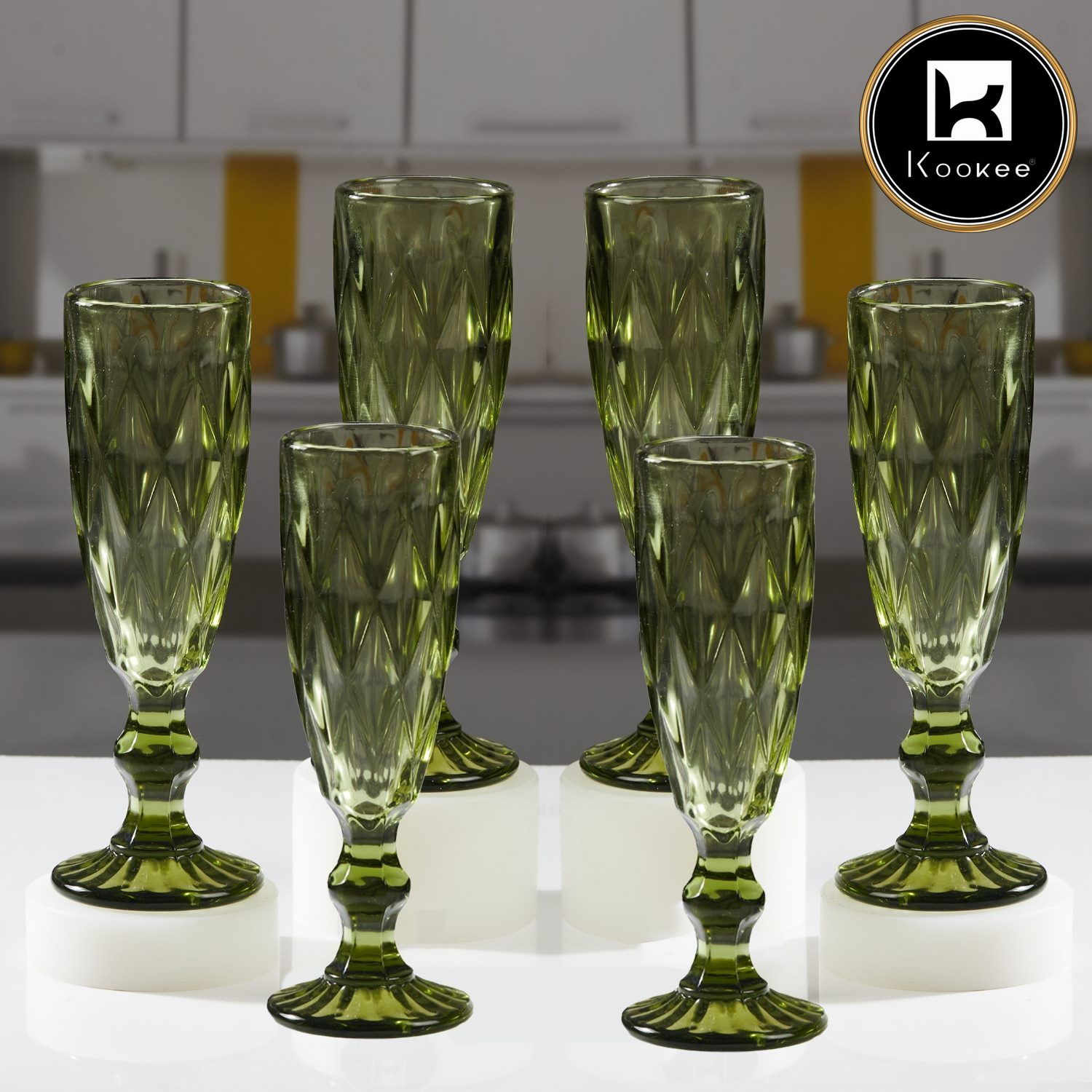 Kookee Wine Glasses, Green, ART11752