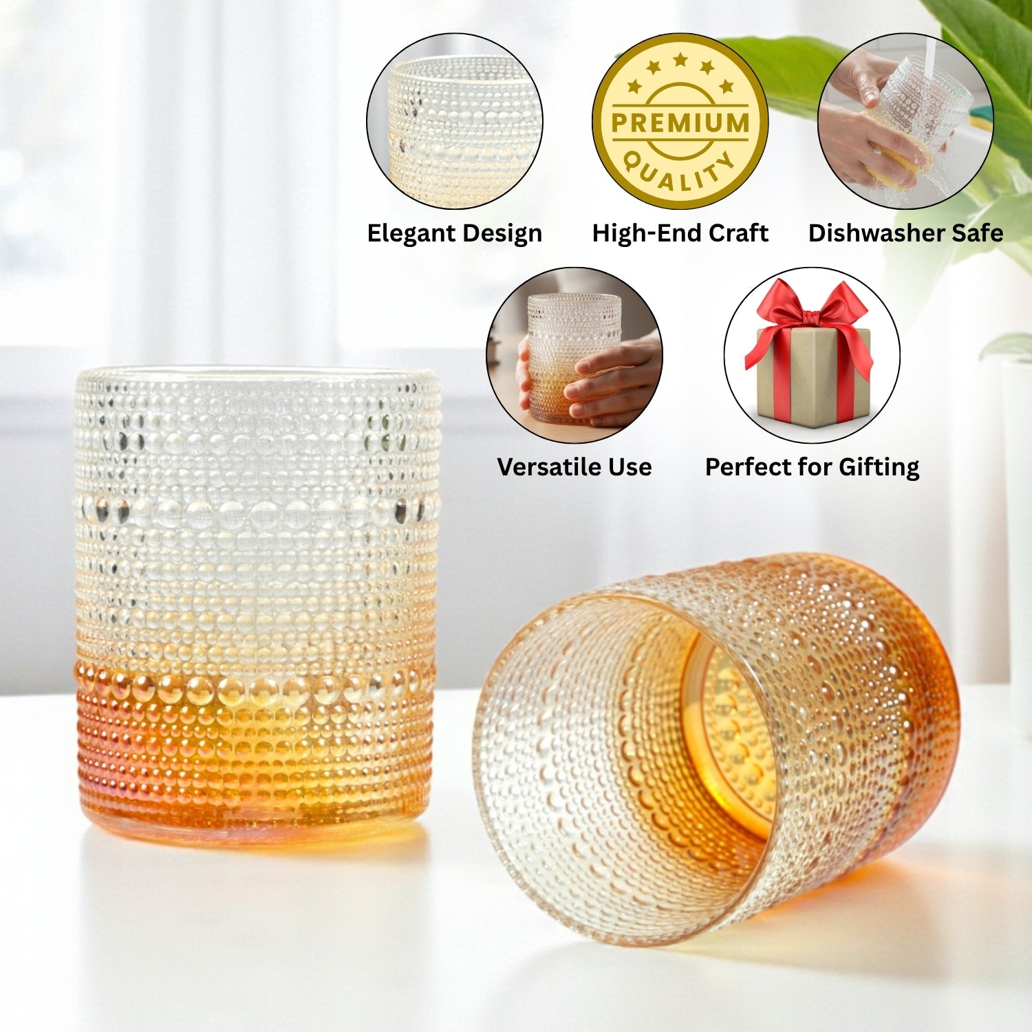 Jupiter Vintage Hobnail Old Fashioned Bubble Glasses (Set of 6) (11763)