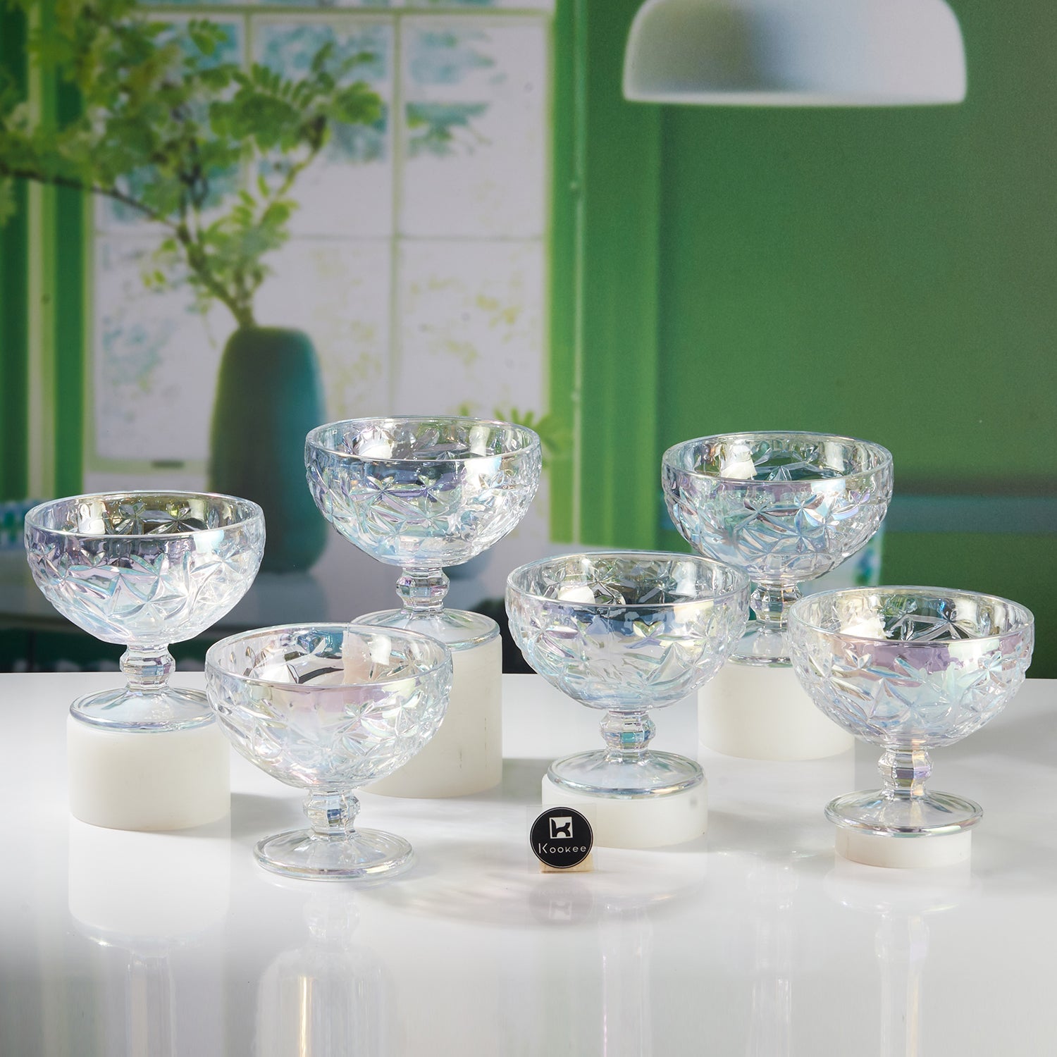 Crystal Glass Ice Cream Bowls, Glass Dessert Cups, Fruit Parfait Cups for Sundae, Ice Cream, Fruit, Cocktail Footed Dessert Cups (300 ml) (11782) (Set of 6)