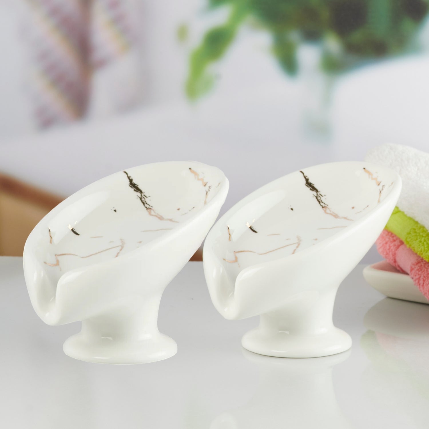 Ceramic Soap Holder Dish, Set of 1 Bathroom Accessories for Home, White (Set of 2) (11902)