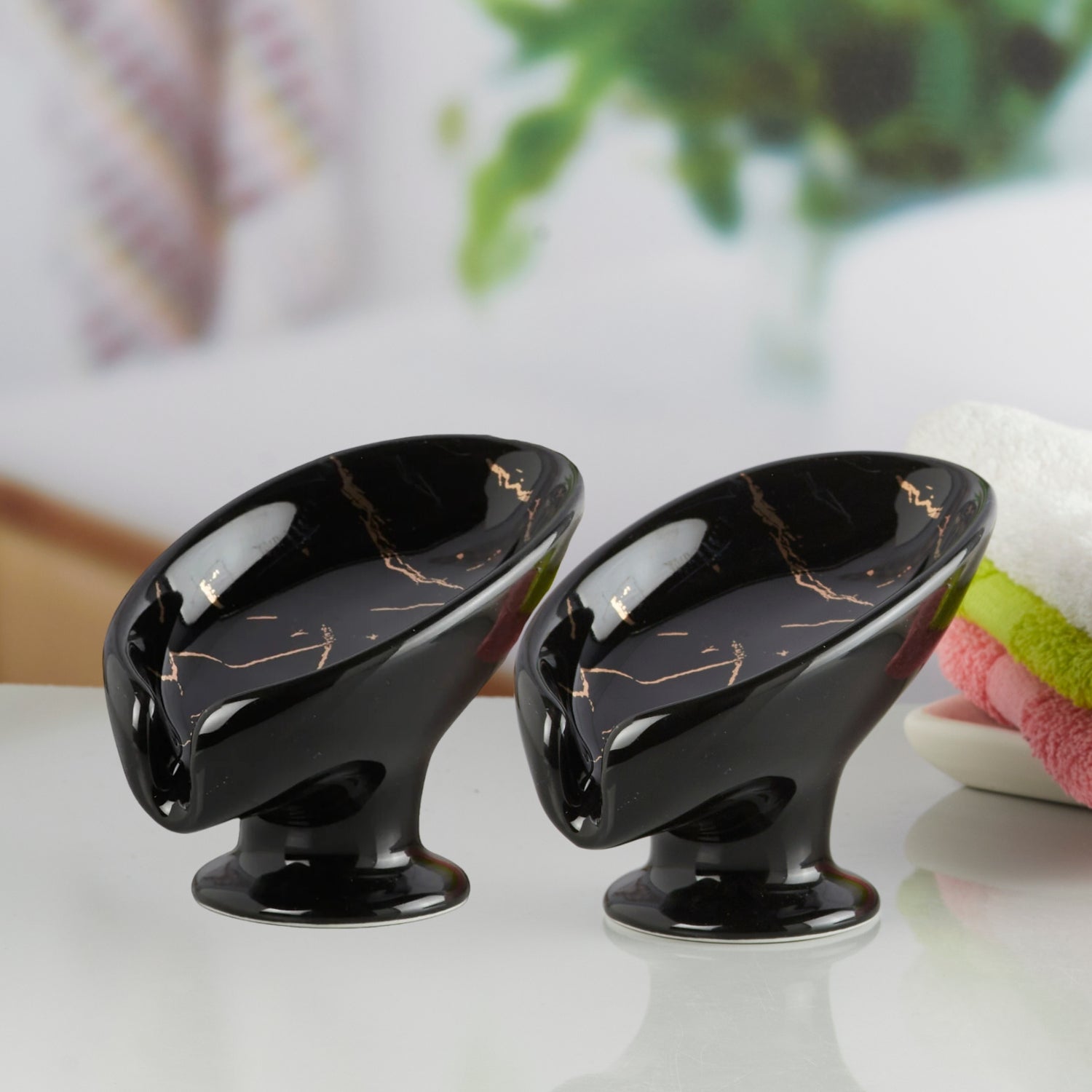 Ceramic Soap Holder Dish, Set of 1 Bathroom Accessories for Home, Black (Set of 2) (11903)