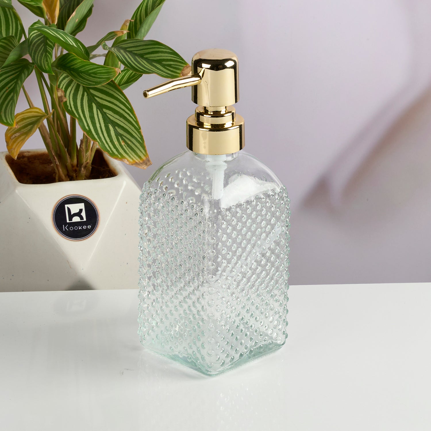 Glass Soap Dispenser for handwash, Pink (Set of 1) (11905)