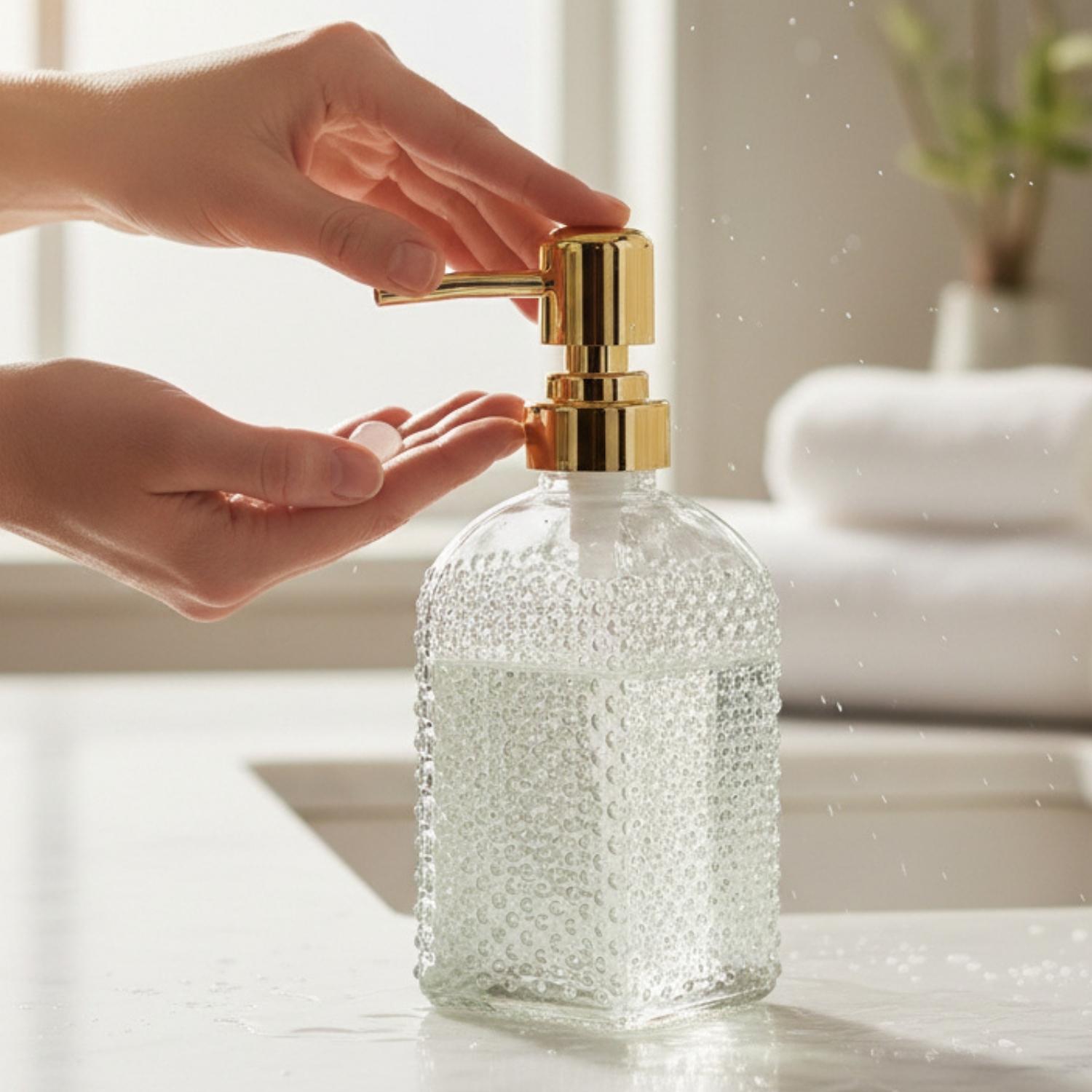 Glass Soap Dispenser for handwash for Bathroom, Transparent (Set of 1) (11904)