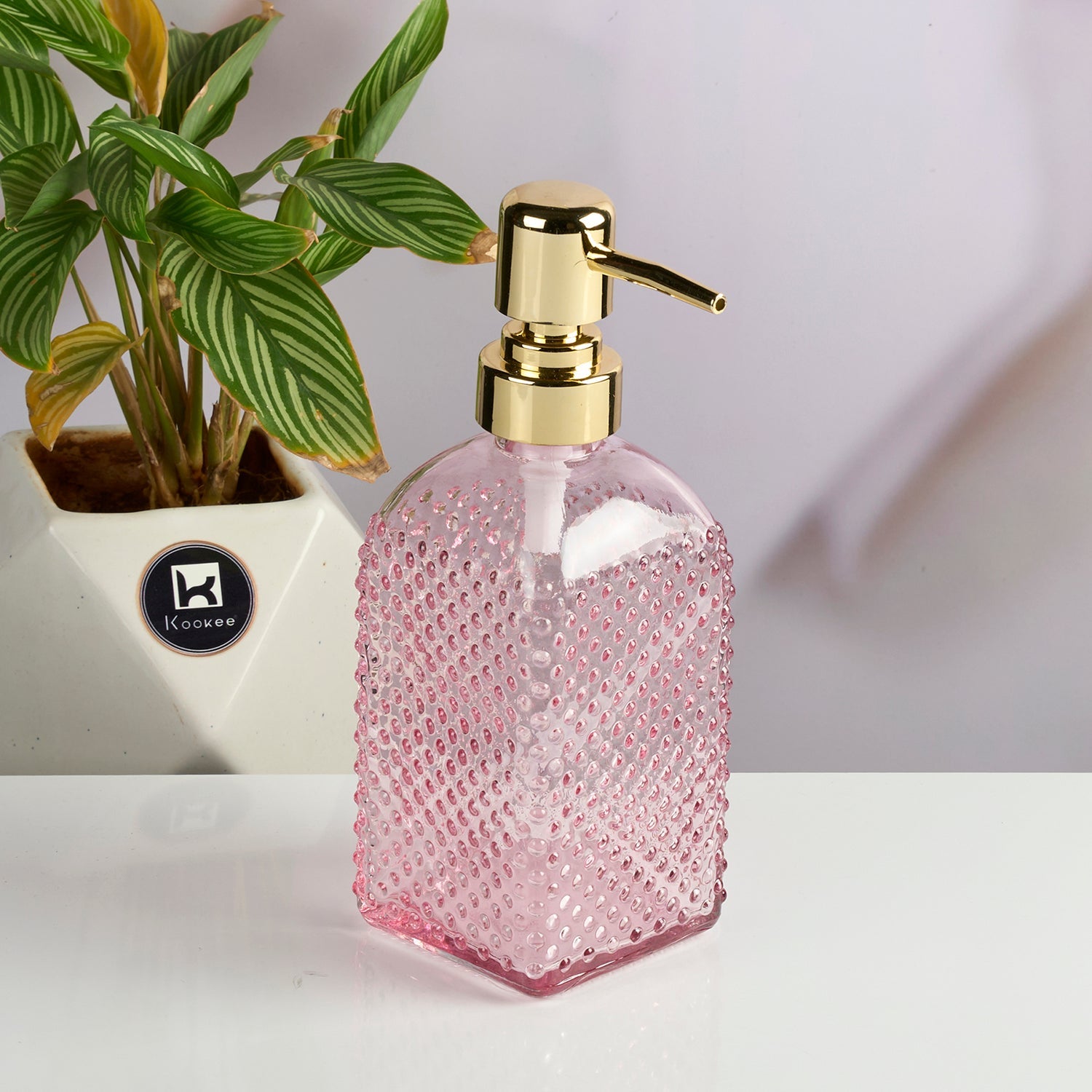 Glass Soap Dispenser for handwash, Pink (Set of 1) (11905)