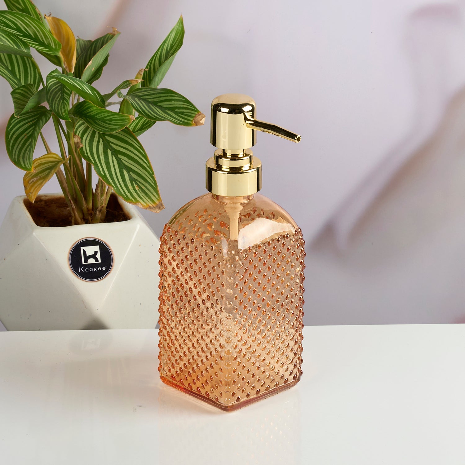 Glass Soap Dispenser for handwash, Pink (Set of 1) (11905)