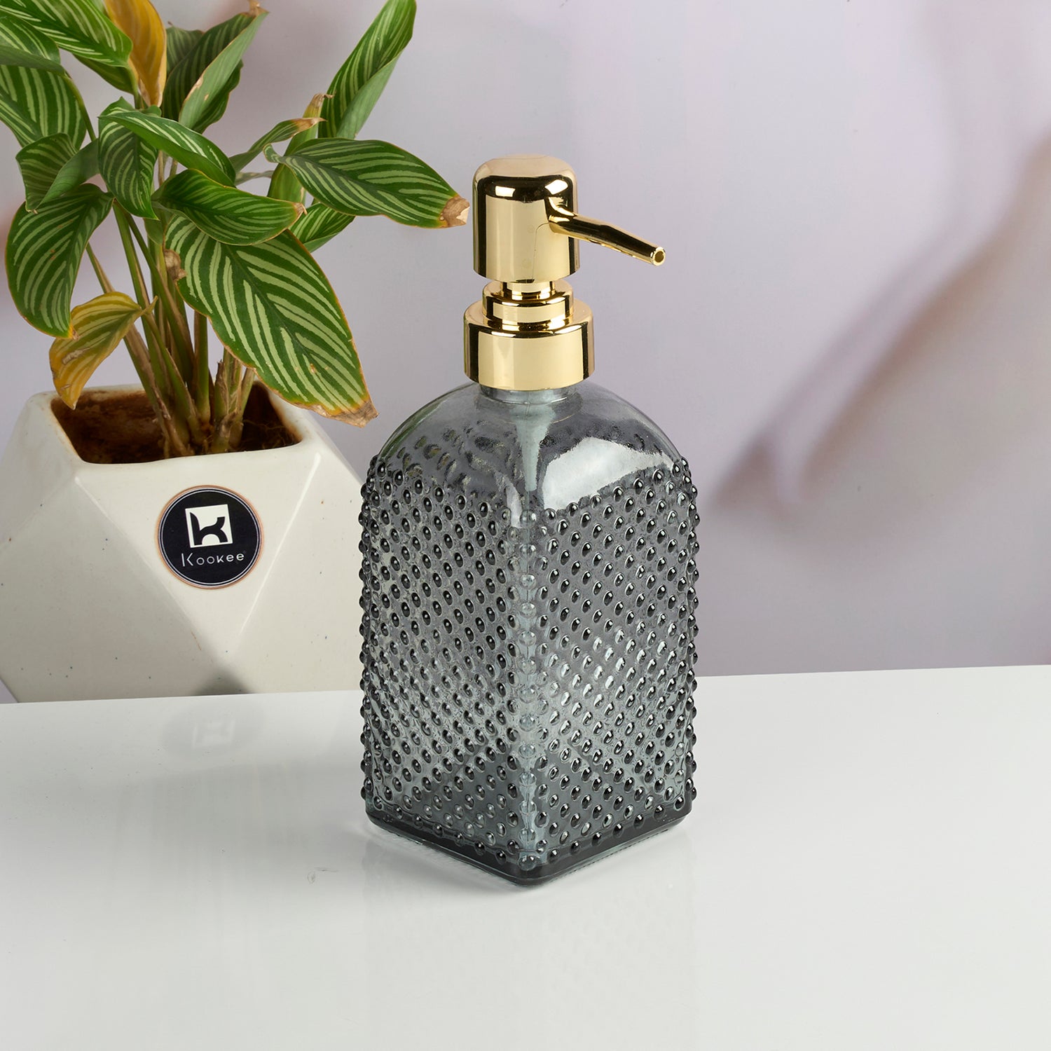 Glass Soap Dispenser for handwash, Pink (Set of 1) (11905)