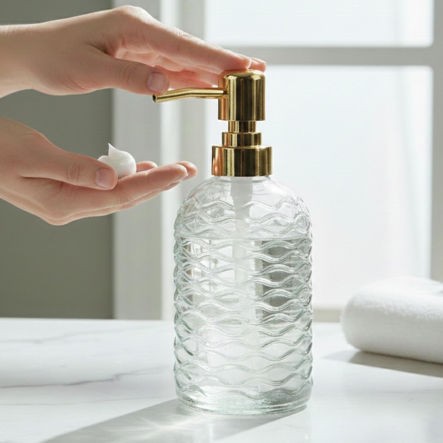 Glass Soap Dispenser for handwash for Bathroom, Transparent (Set of 1) (11908)