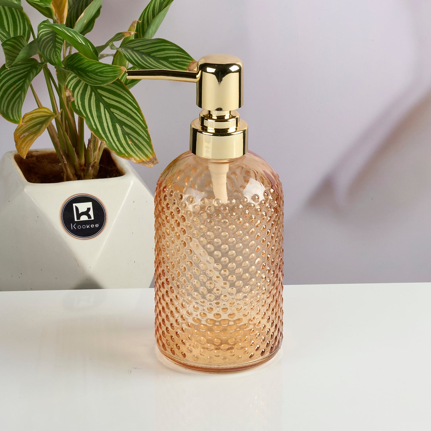 Glass Soap Dispenser for handwash, Orange (Set of 1) (11914)