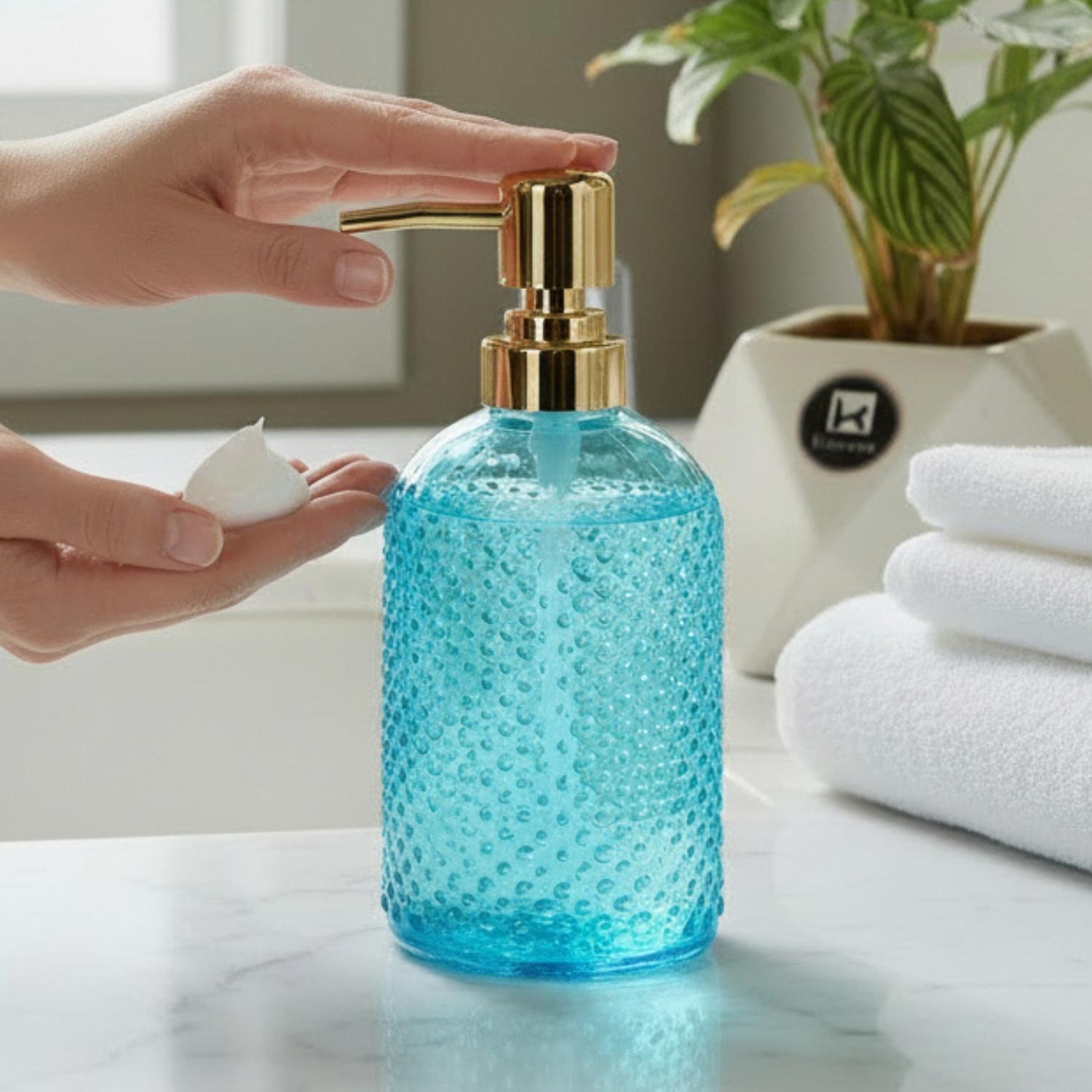 Glass Soap Dispenser for handwash, Blue (Set of 1) (11915)