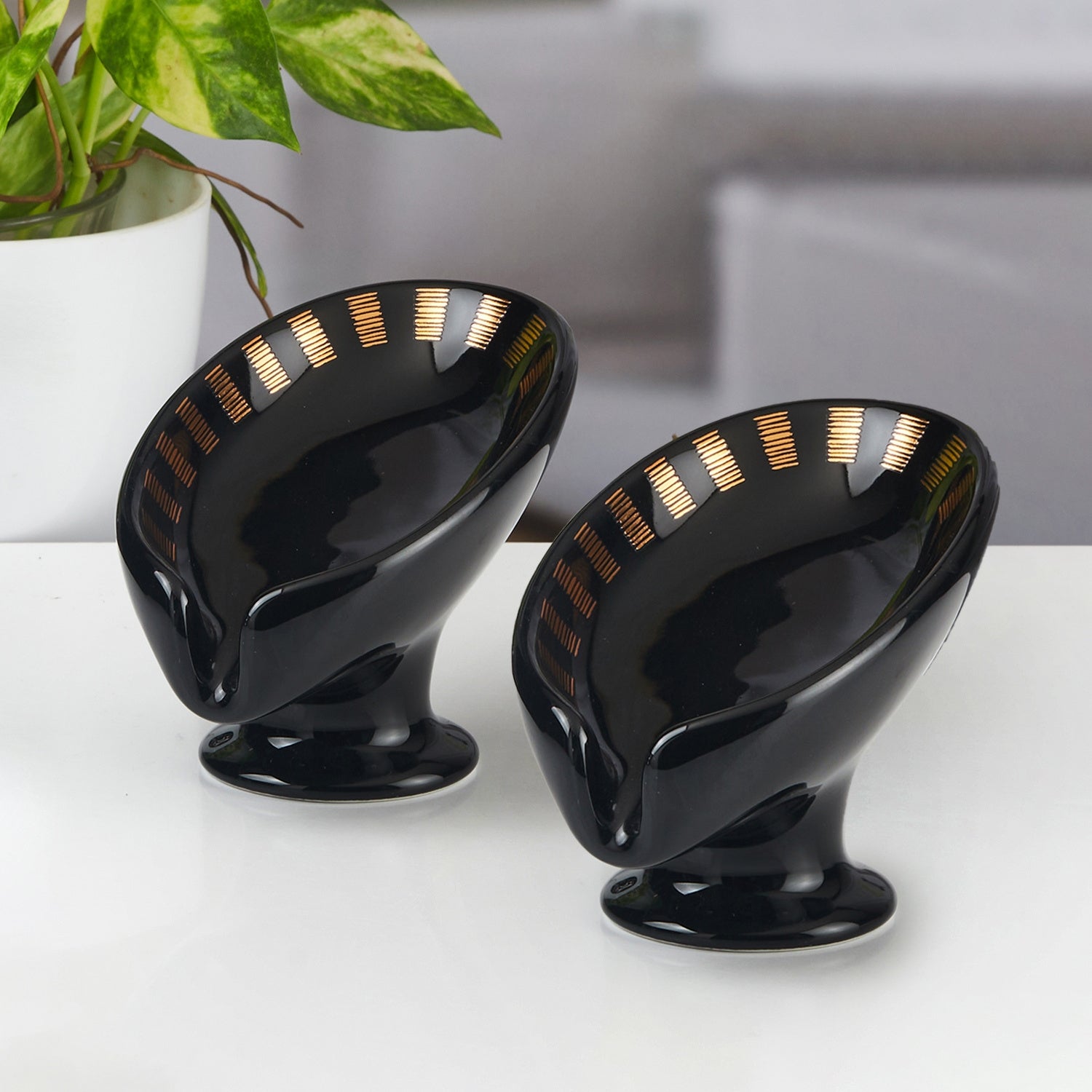 Ceramic Soap Holder Dish, Set of 1 Bathroom Accessories for Home, Black (Set of 2) (11919)