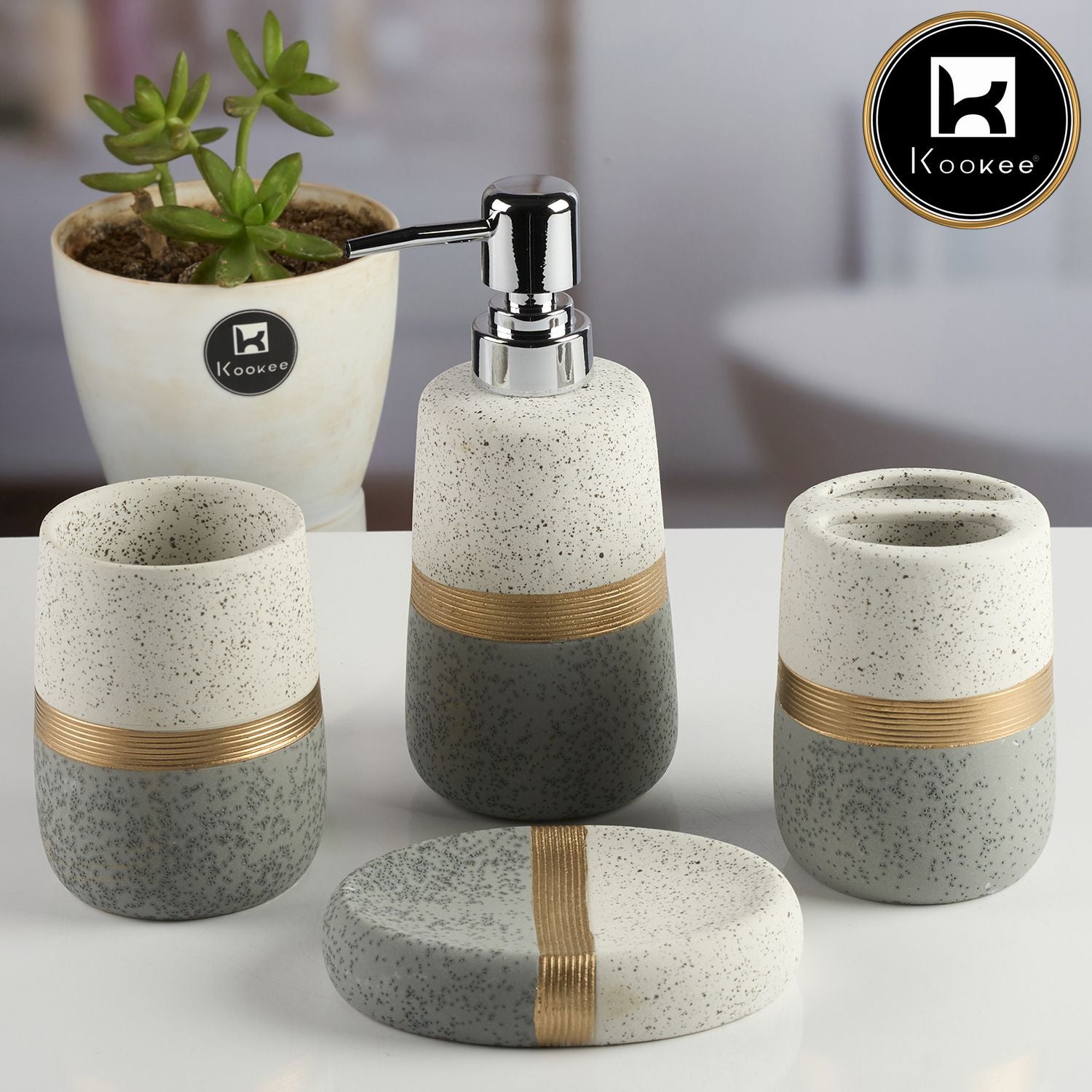 Kookee Ceramic Bathroom Sets, Multi, ART11984